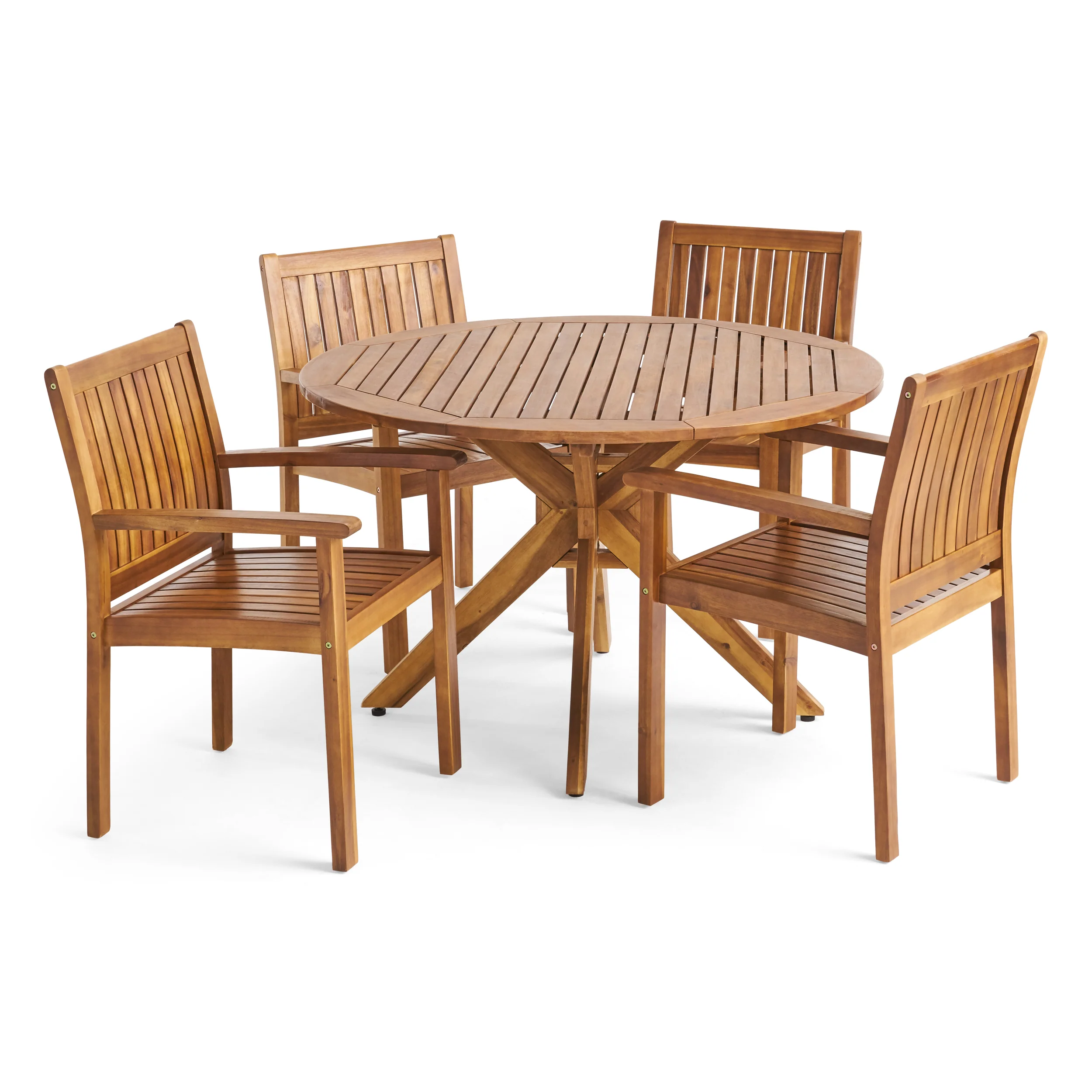 Kally Outdoor Five Piece Acacia Dining Set, Teak Finish - furnishings