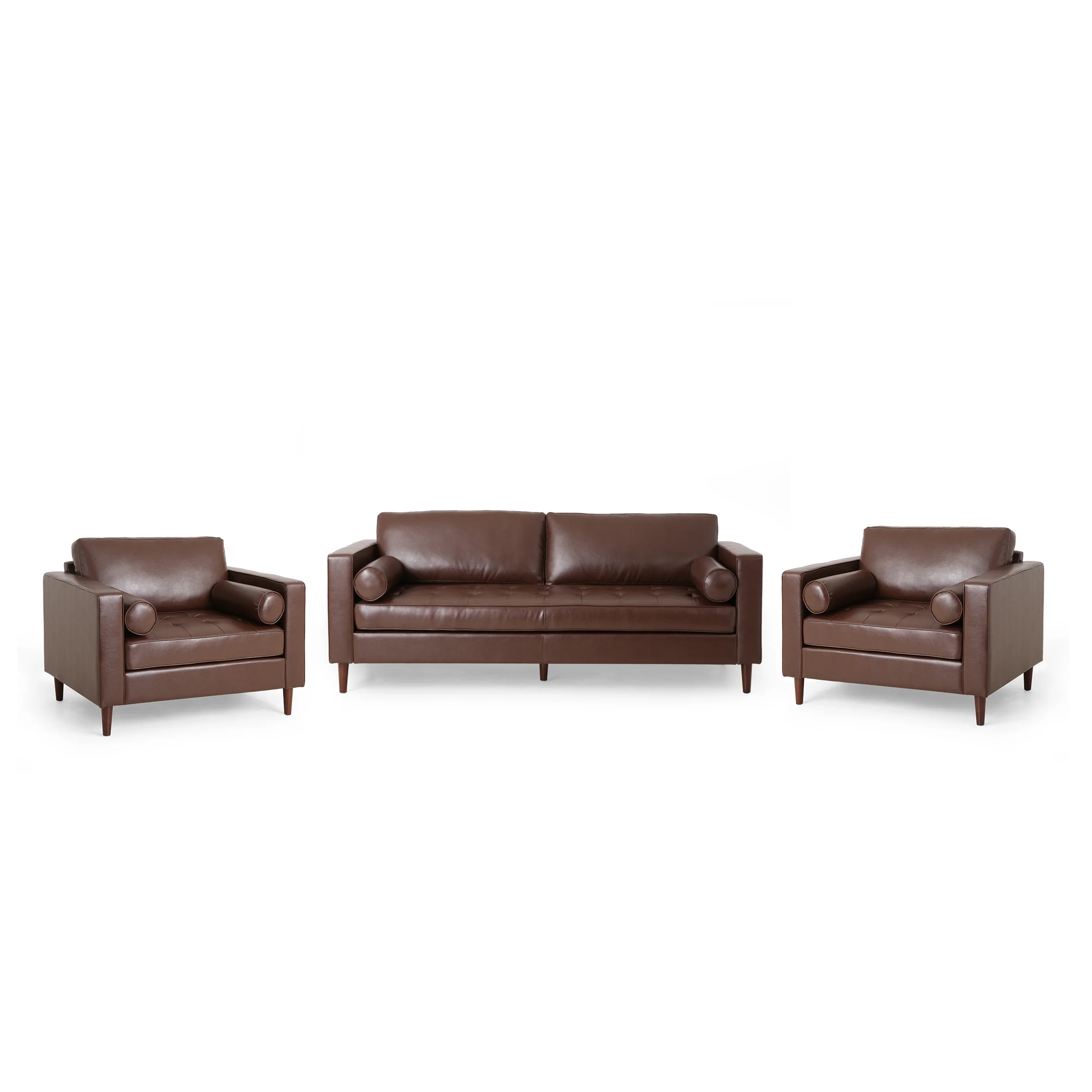 Hixon Contemporary Faux Leather Tufted 3 Piece Sofa and Club Chair Set - furnishings