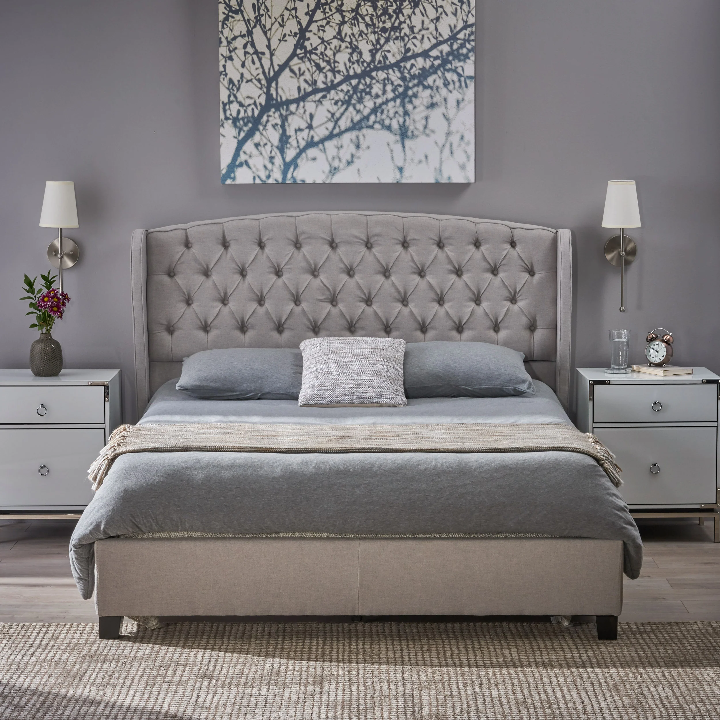 Twilight Fully Upholstered Fabric Queen Bed Set - furnishings