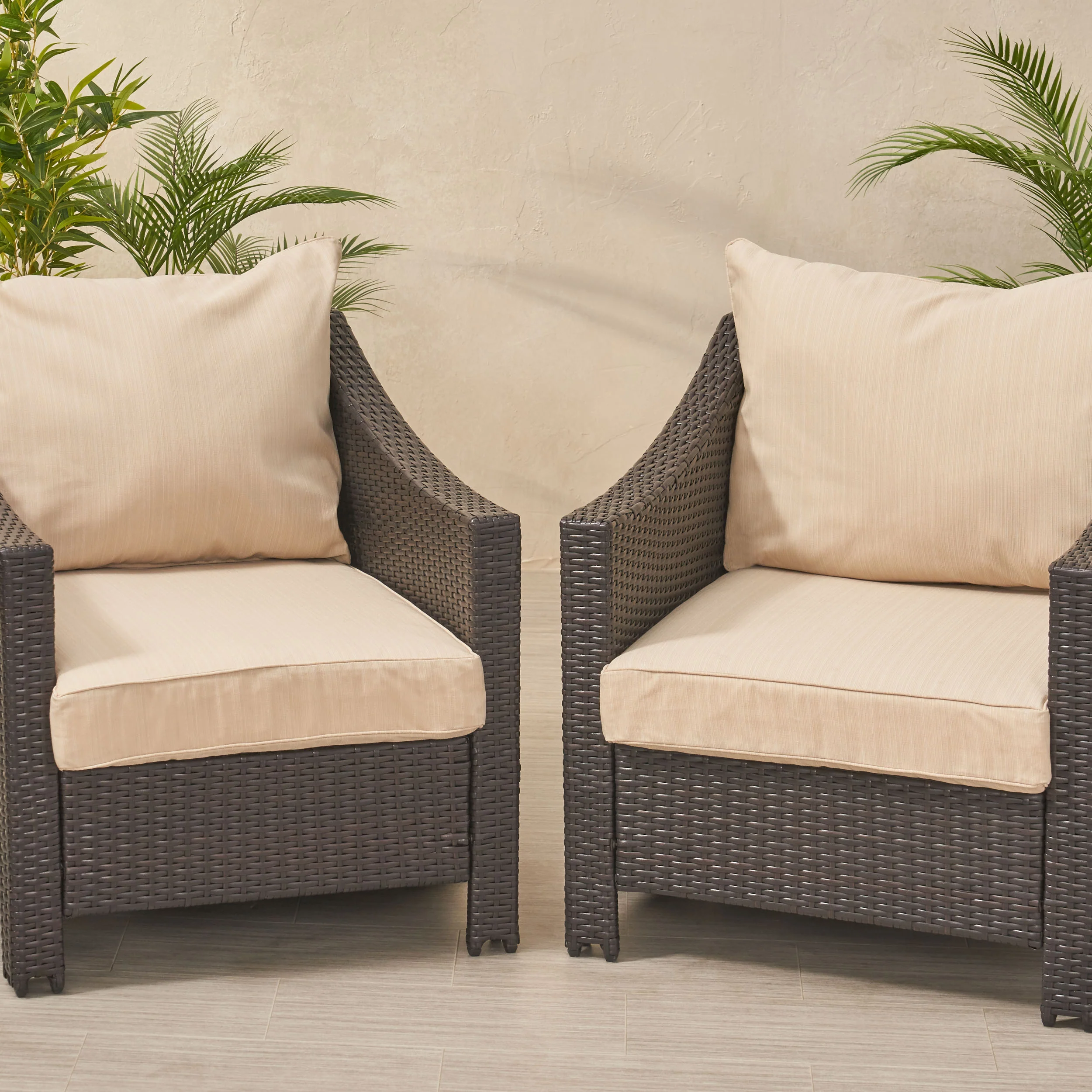 Luciella Outdoor Water Resistant Fabric Club Chair Cushions with Piping (Set of 2) - furnishings