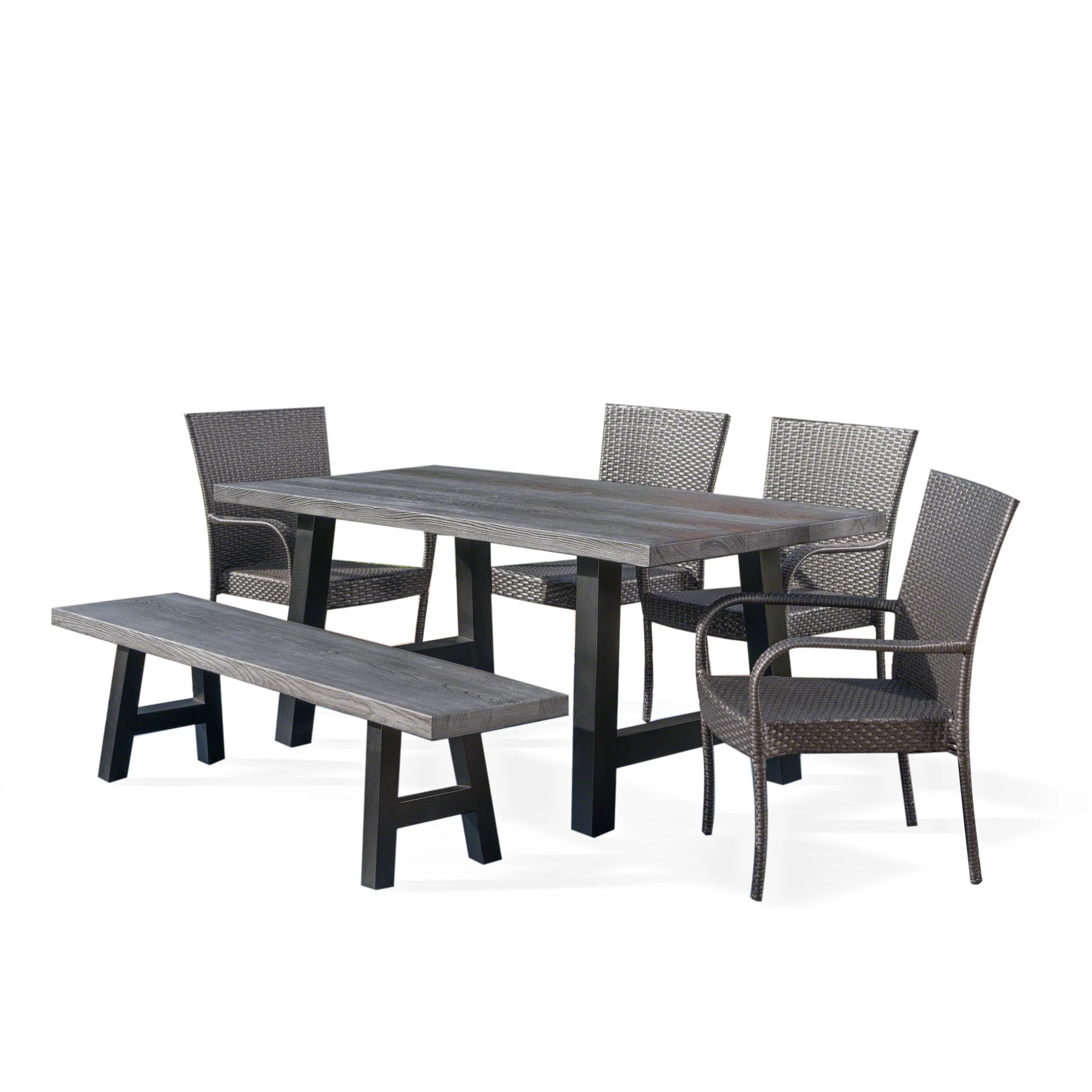 Madison Outdoor 6 Piece Stacking Grey Wicker and Concrete Dining Set - furnishings