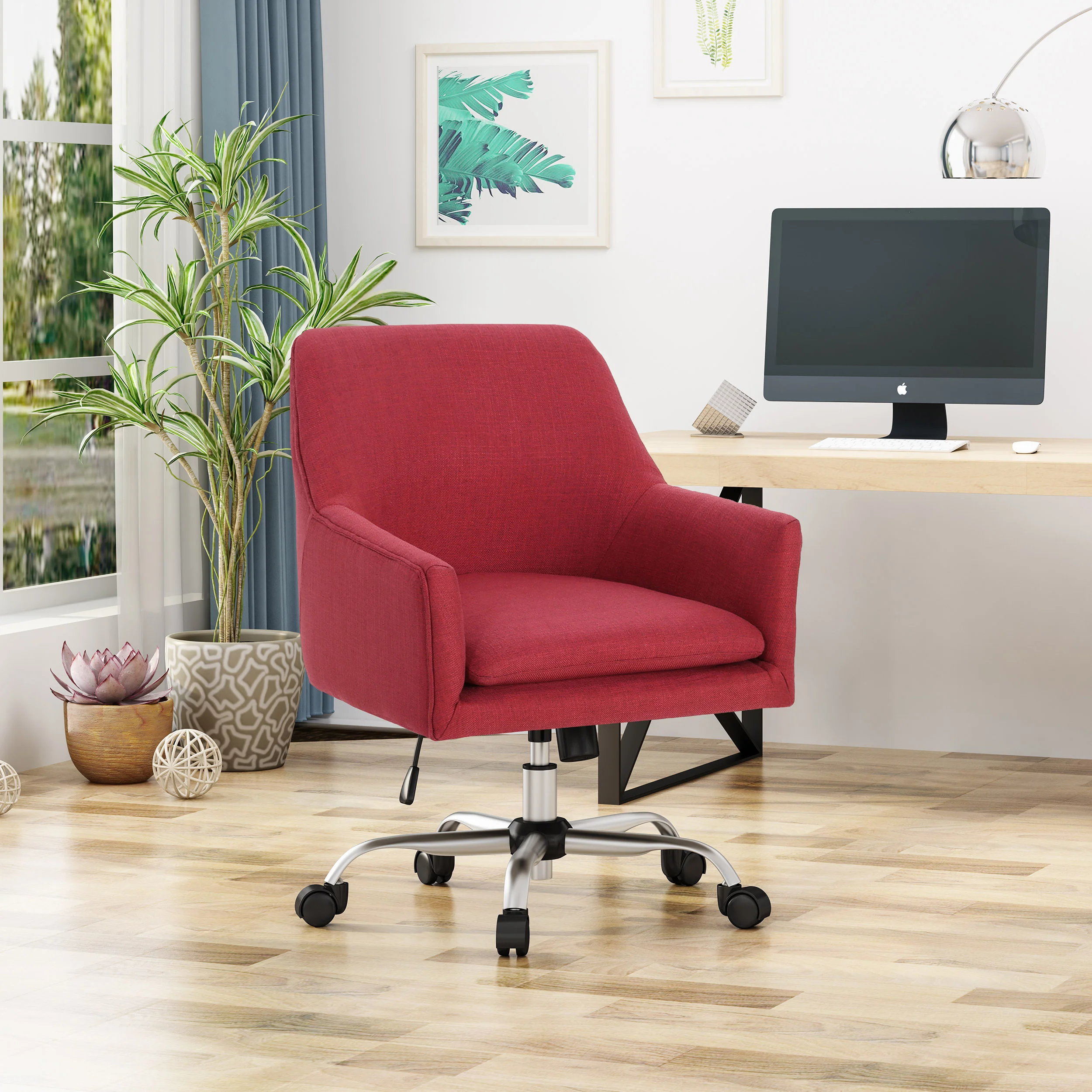 Morgan Mid Century Modern Fabric Home Office Chair with Chrome Base - furnishings