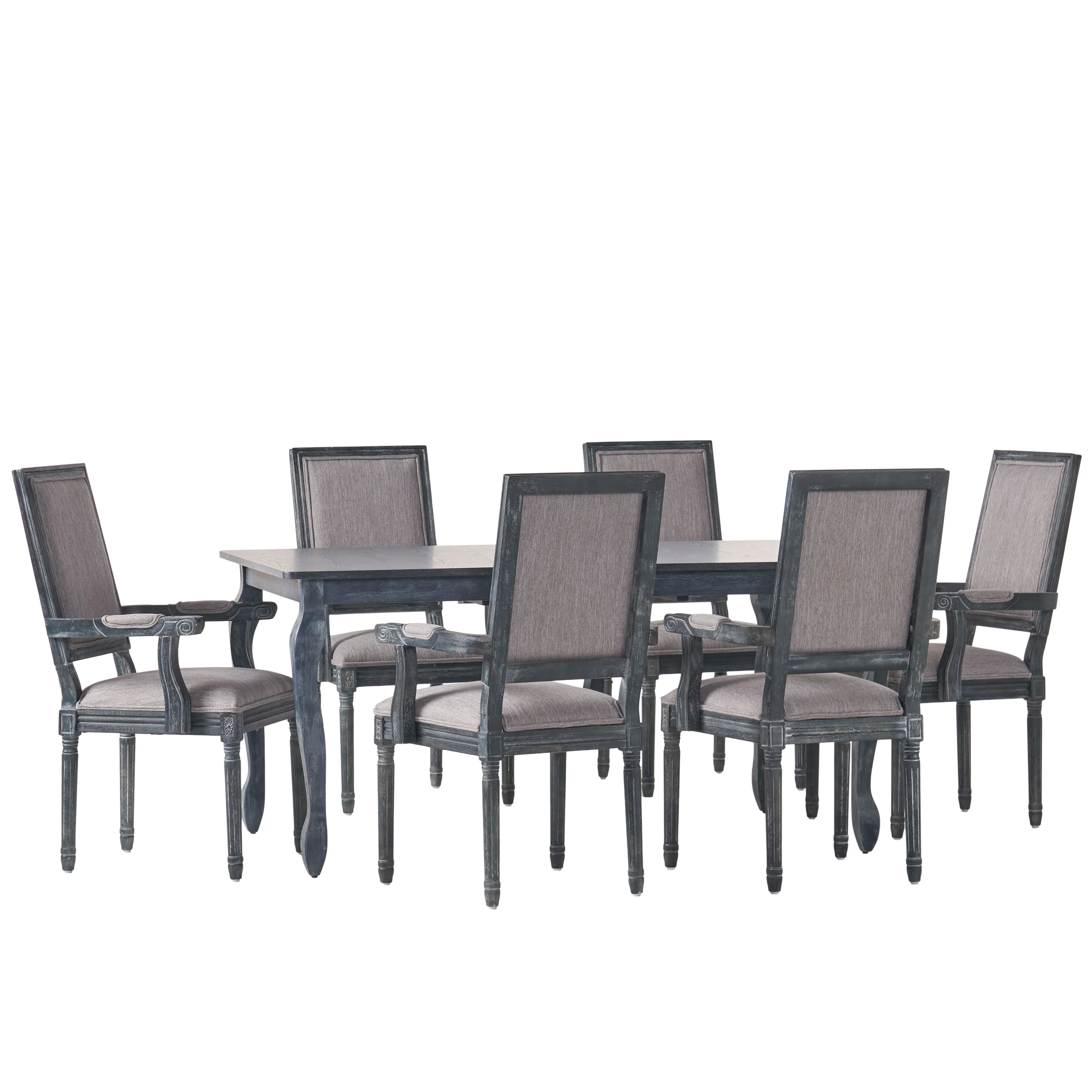 Regan French Country Fabric Upholstered Wood Expandable 7 Piece Dining Set - furnishings