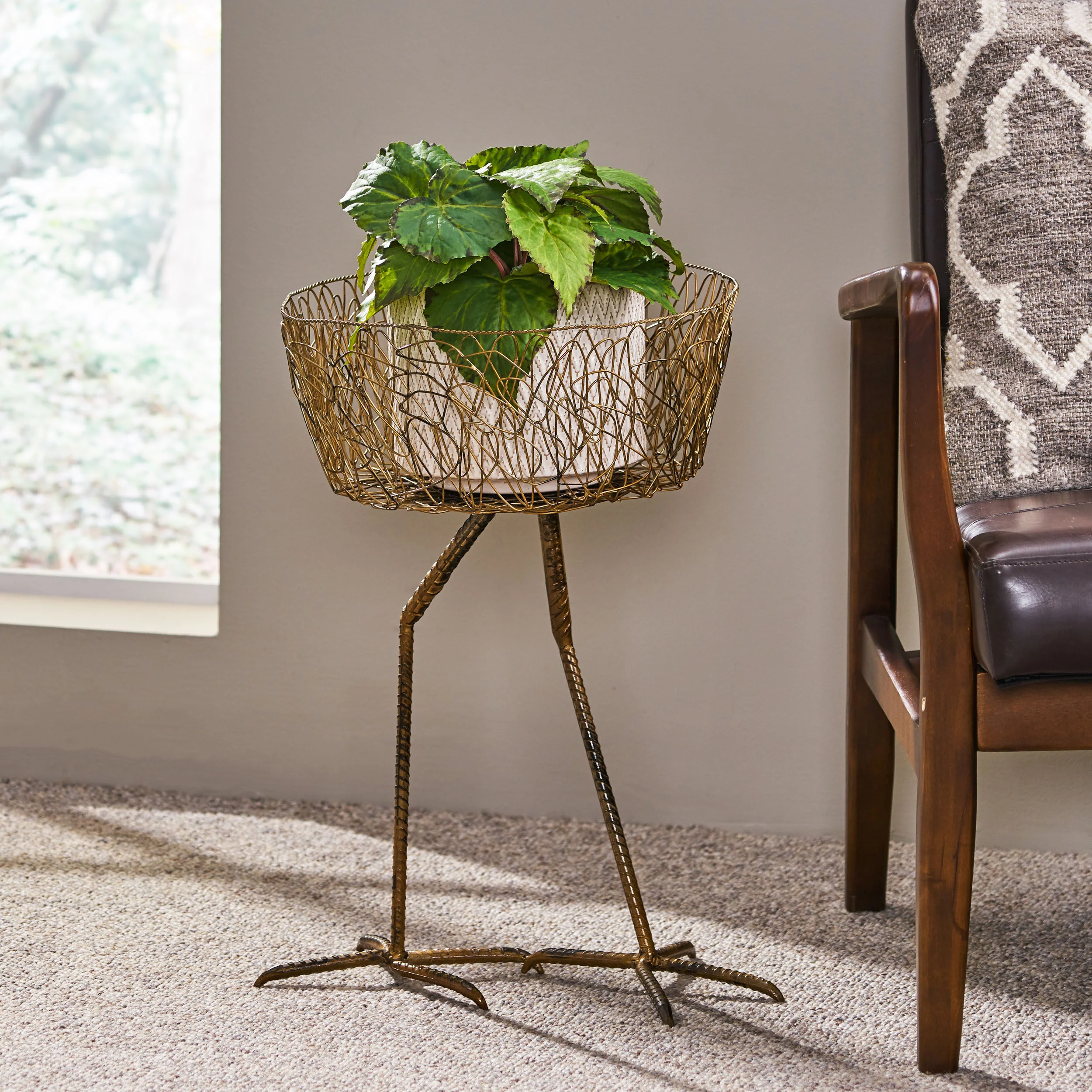 Dagmar Boho Handcrafted Decorative Flamingo Planter, Antique Brass - furnishings