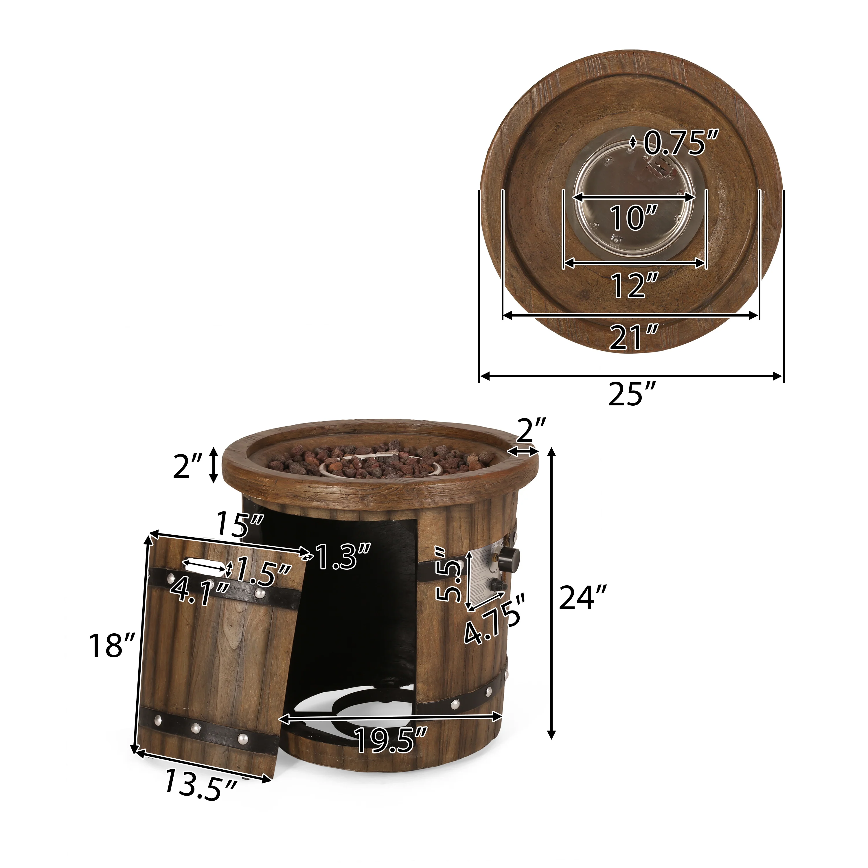 Muriel Wine Barrel Propane Gas Fire Pit 40K BTU - furnishings