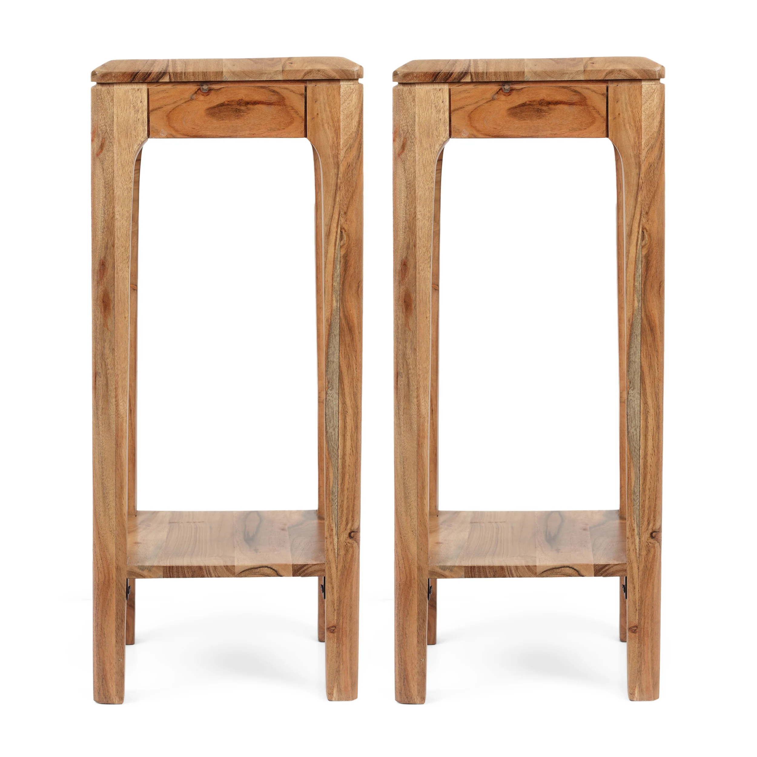 Waterford Haralson Handcrafted Mid-Century Modern Acacia Wood Plant Stand, Set of 2 - furnishings