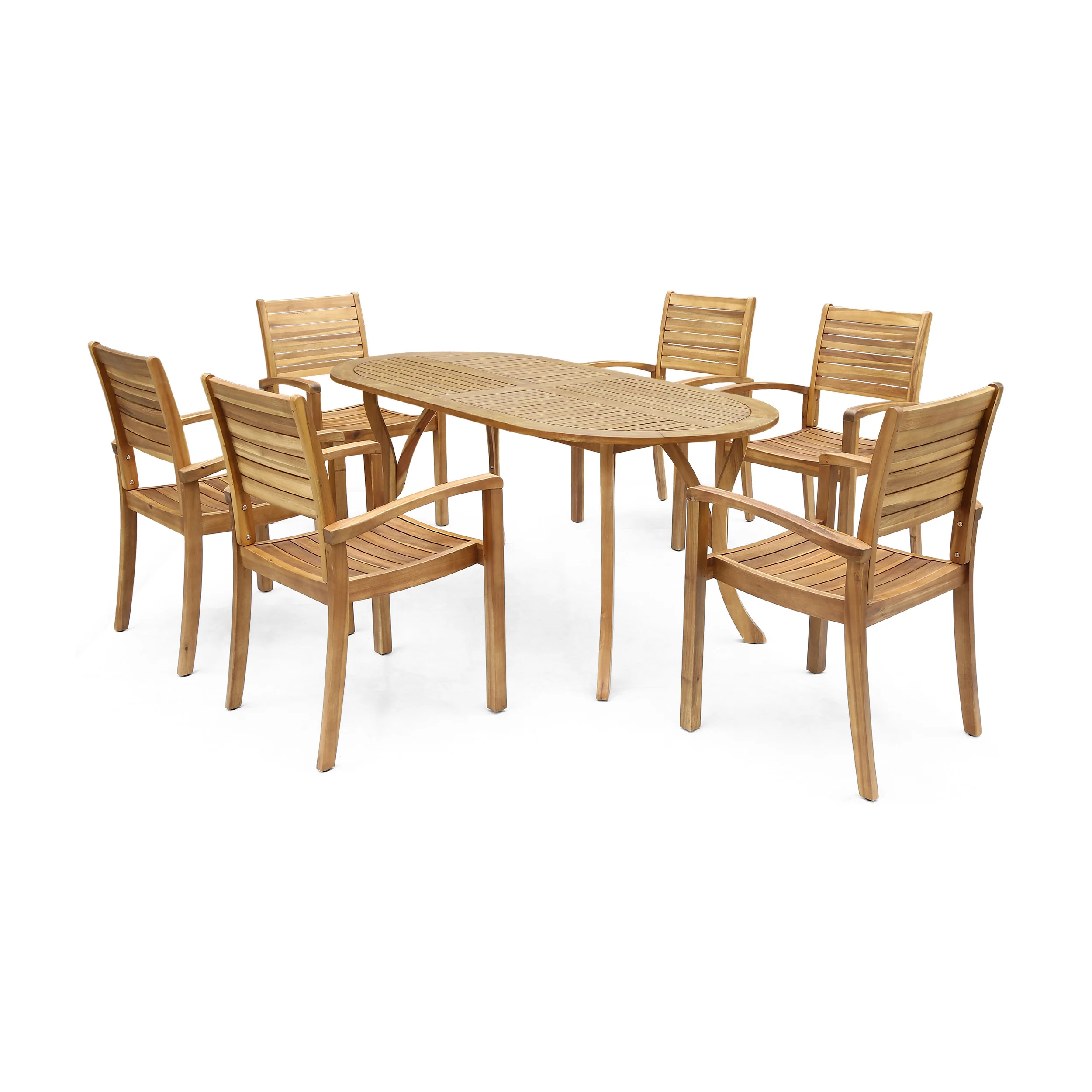 Powell Outdoor 6-Seater Oval Acacia Wood Dining Set - furnishings