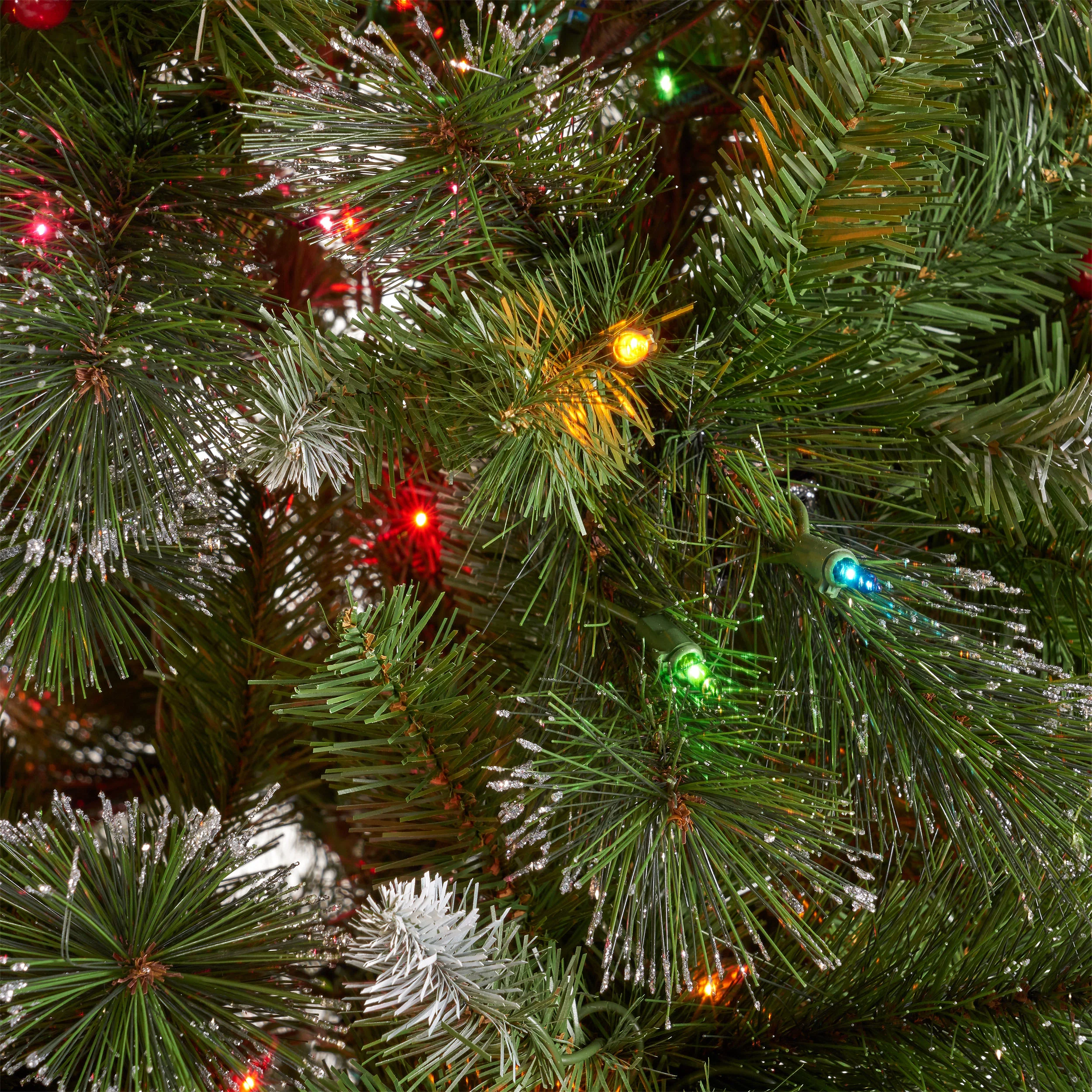 9-foot Mixed Spruce Hinged Artificial Christmas Tree with Glitter Branches, Red Berries, and Pinecones - furnishings