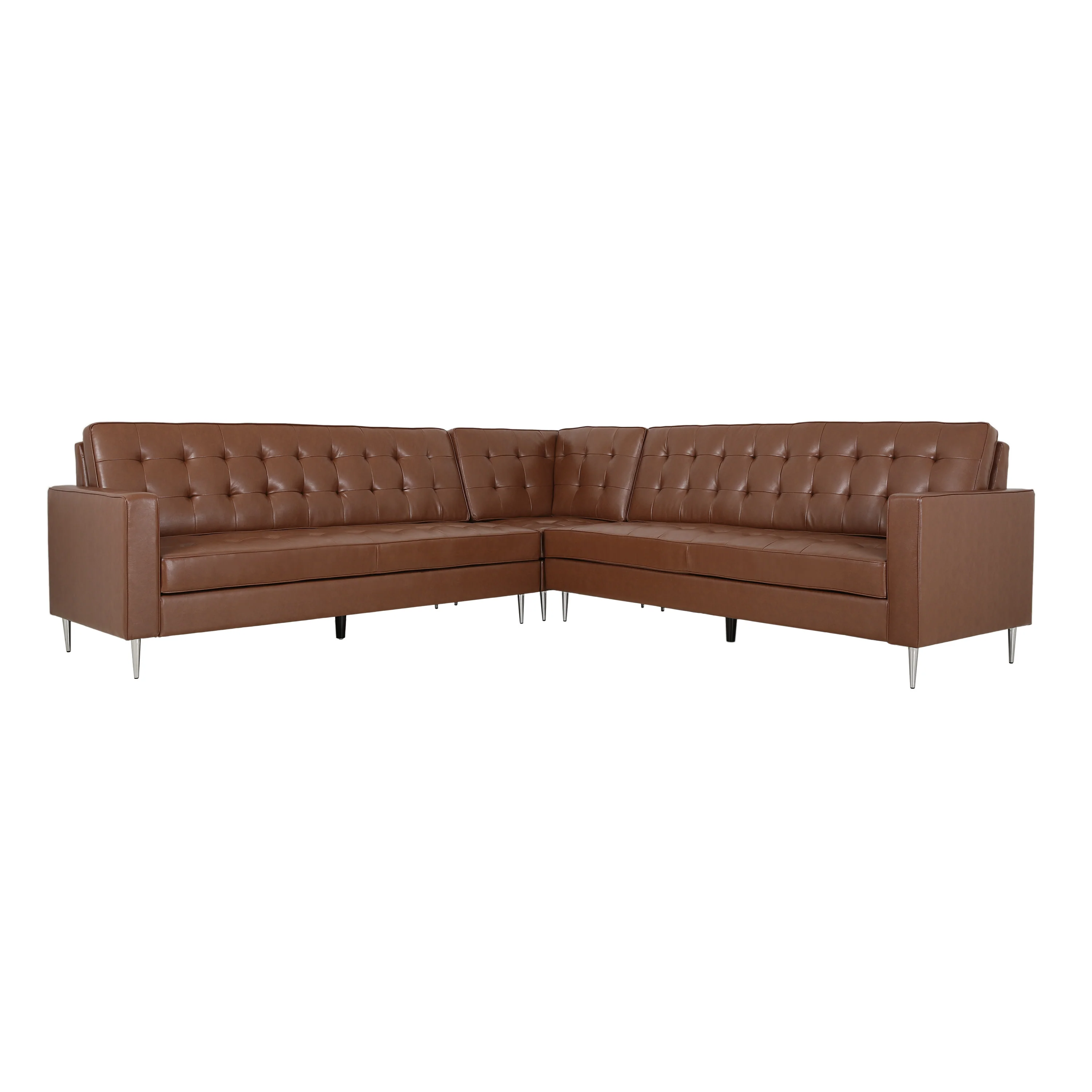 Goliath Contemporary Faux Leather Tufted 5 Seater Sectional Sofa Set - furnishings