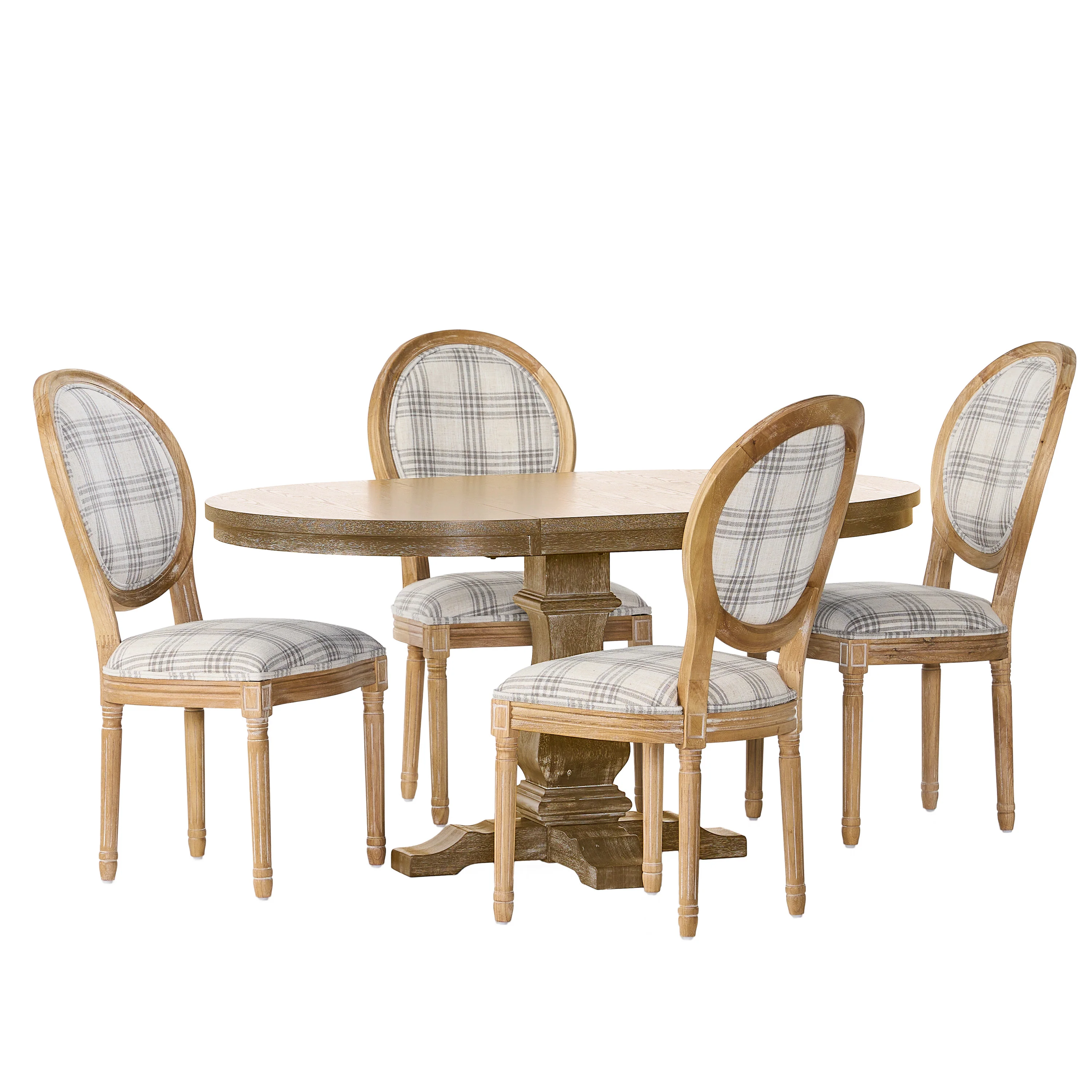Naclerio French Country Fabric Upholstered Wood 5 Piece Dining Set - furnishings