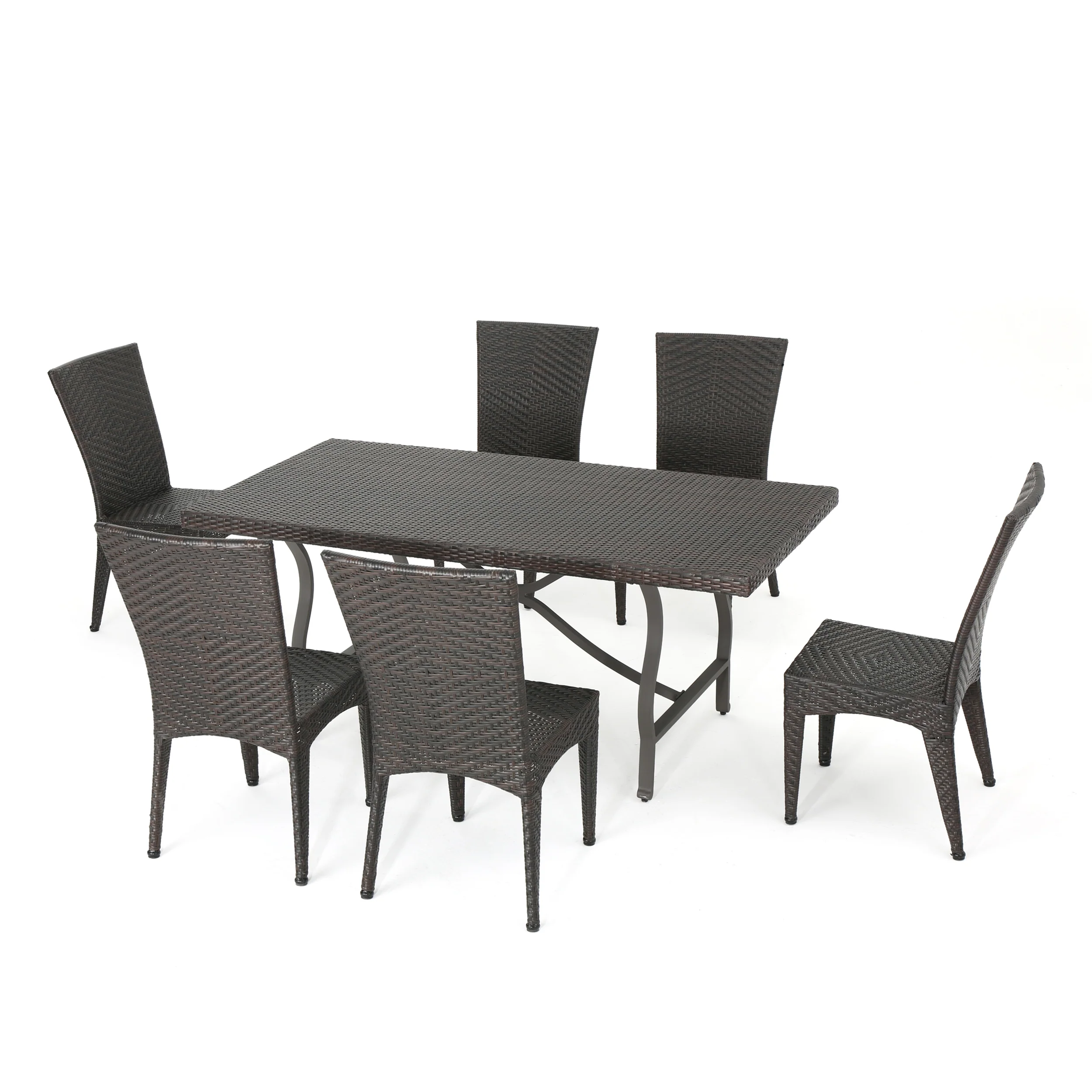 Dixie Outdoor Transitional 7-Piece Multi-Brown Wicker Dining Set - furnishings