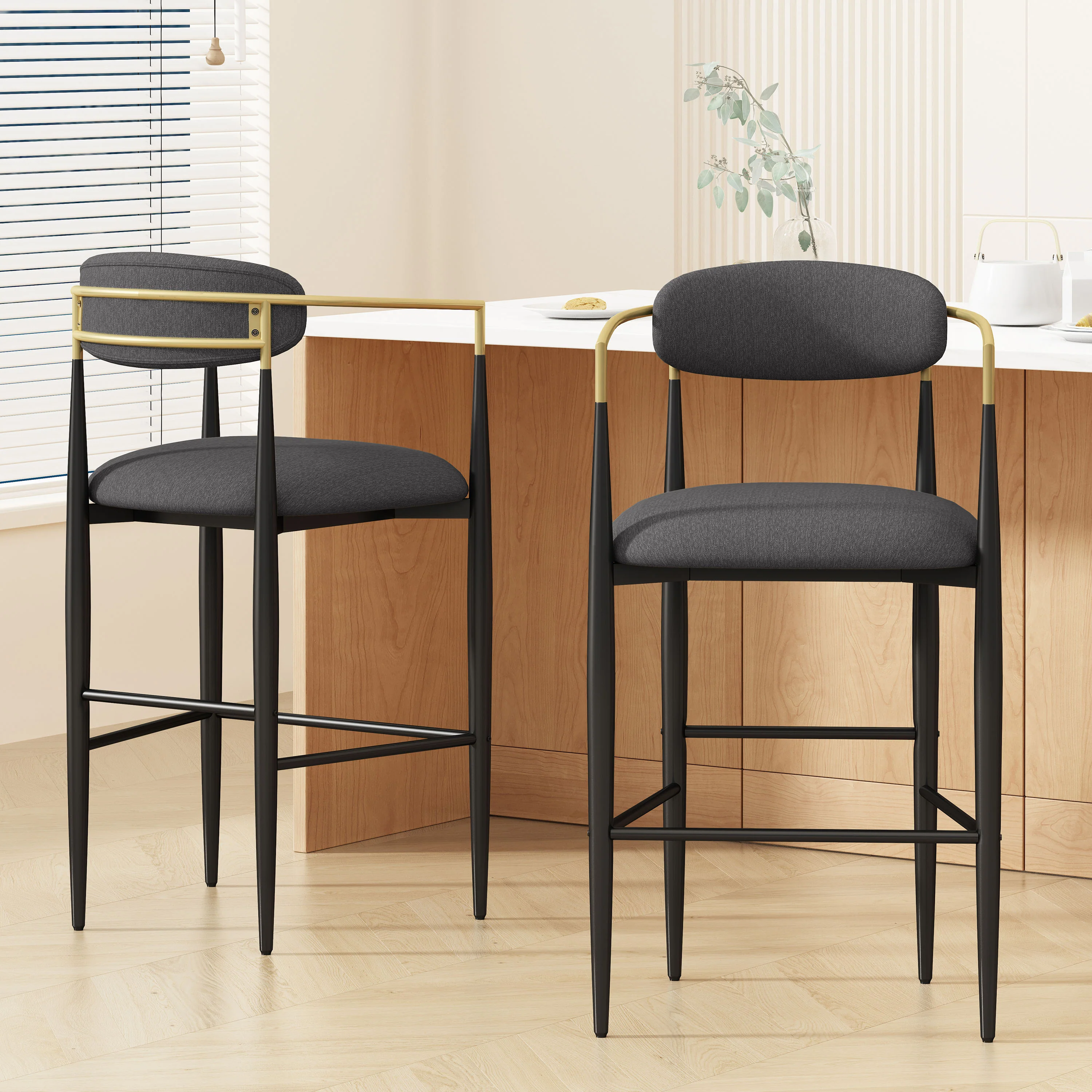 Camas Modern Fabric Upholstered Iron 30 Inch Barstools Set of 2 - furnishings