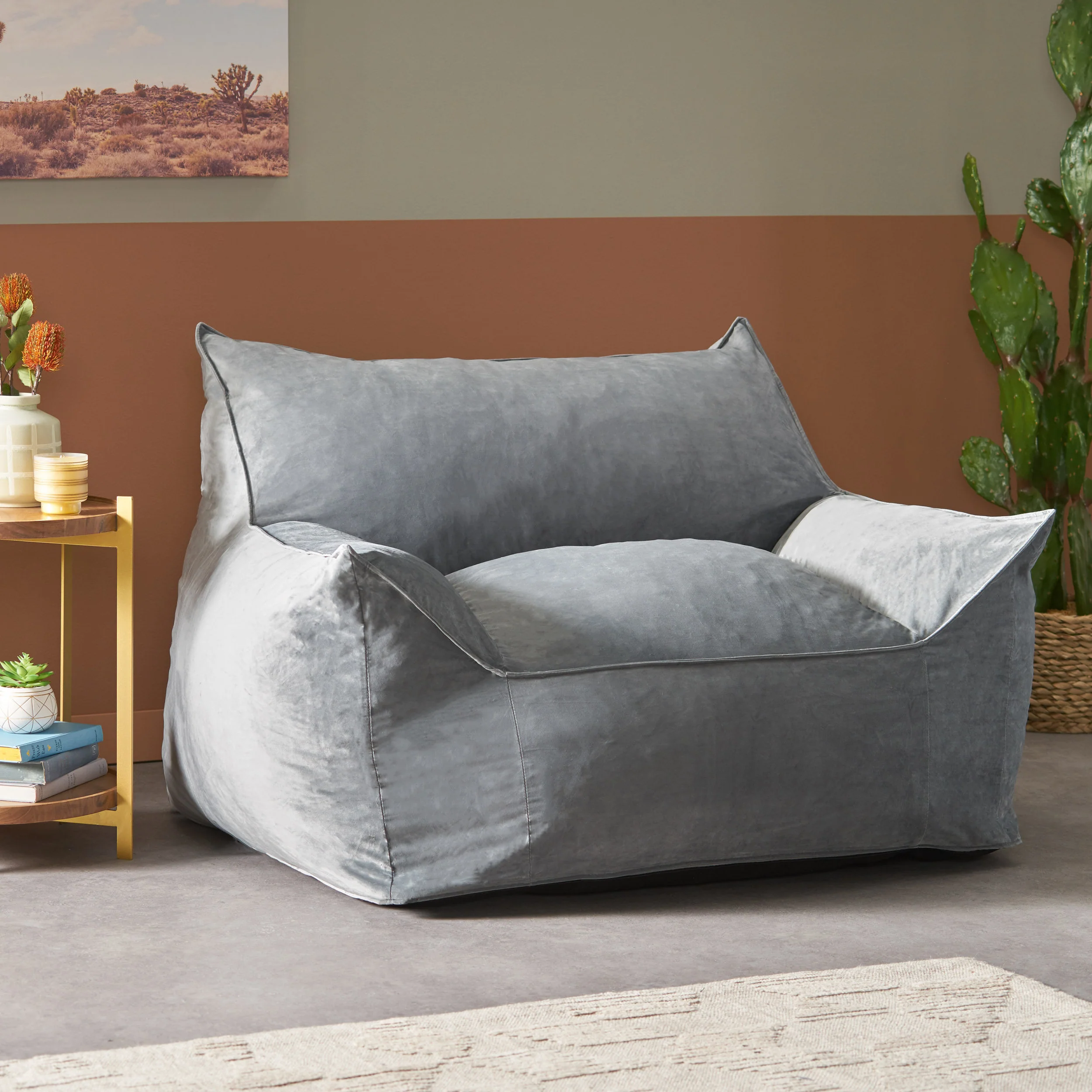 Ehlen Modern Velveteen Bean Bag Chair with Armrests - furnishings
