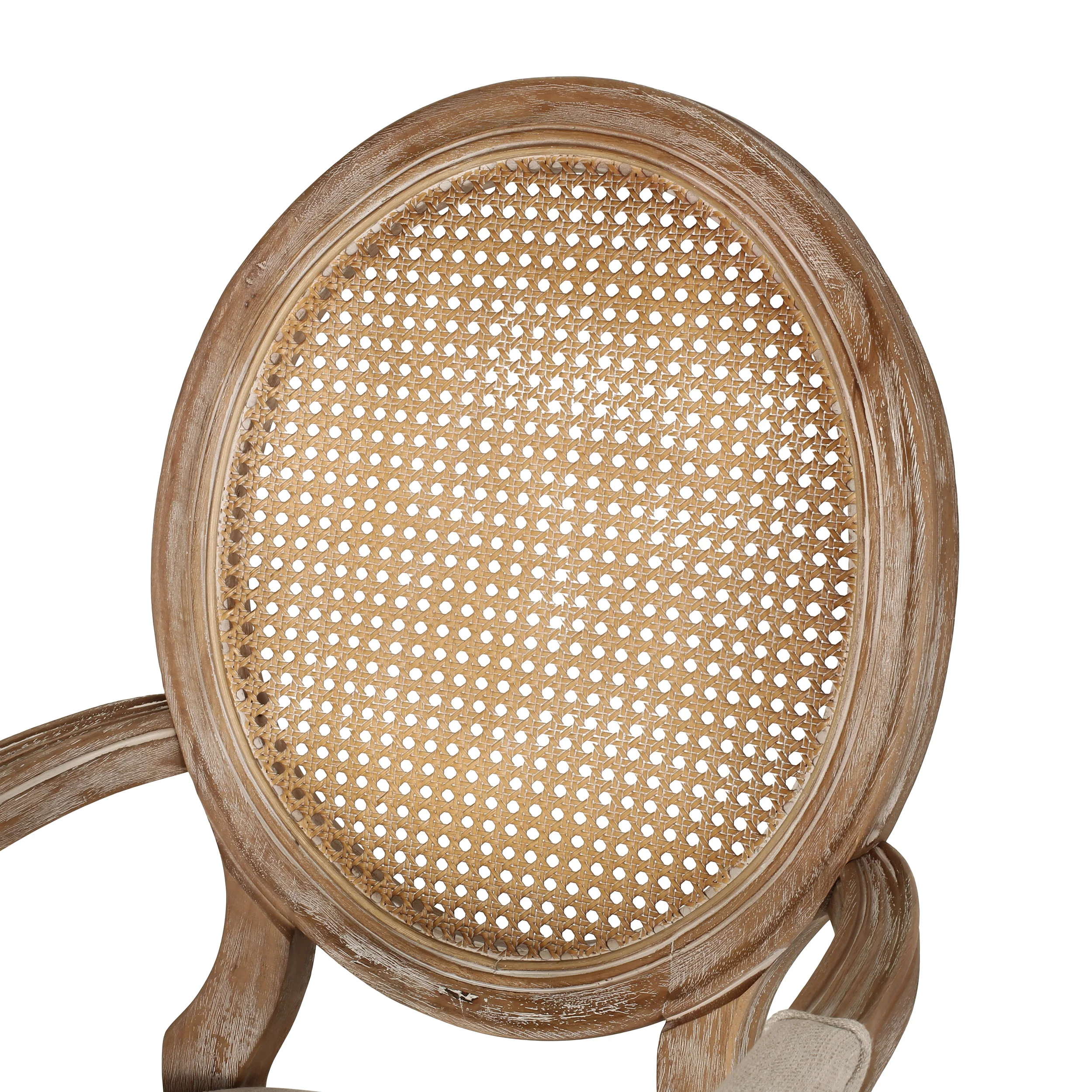 Bryan French Country Fabric Upholstered Wood and Cane 5 Piece Circular Dining Set - furnishings