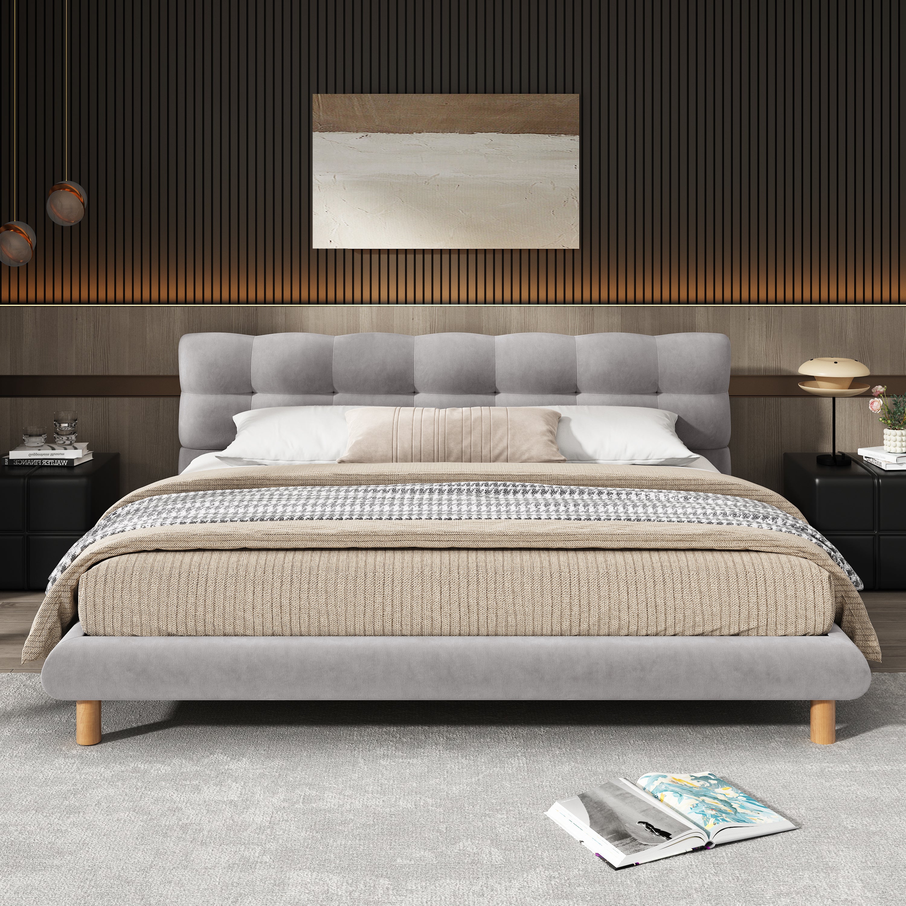Caldwin Modern Upholstered Chenille Platform Bed with Headboard - furnishings