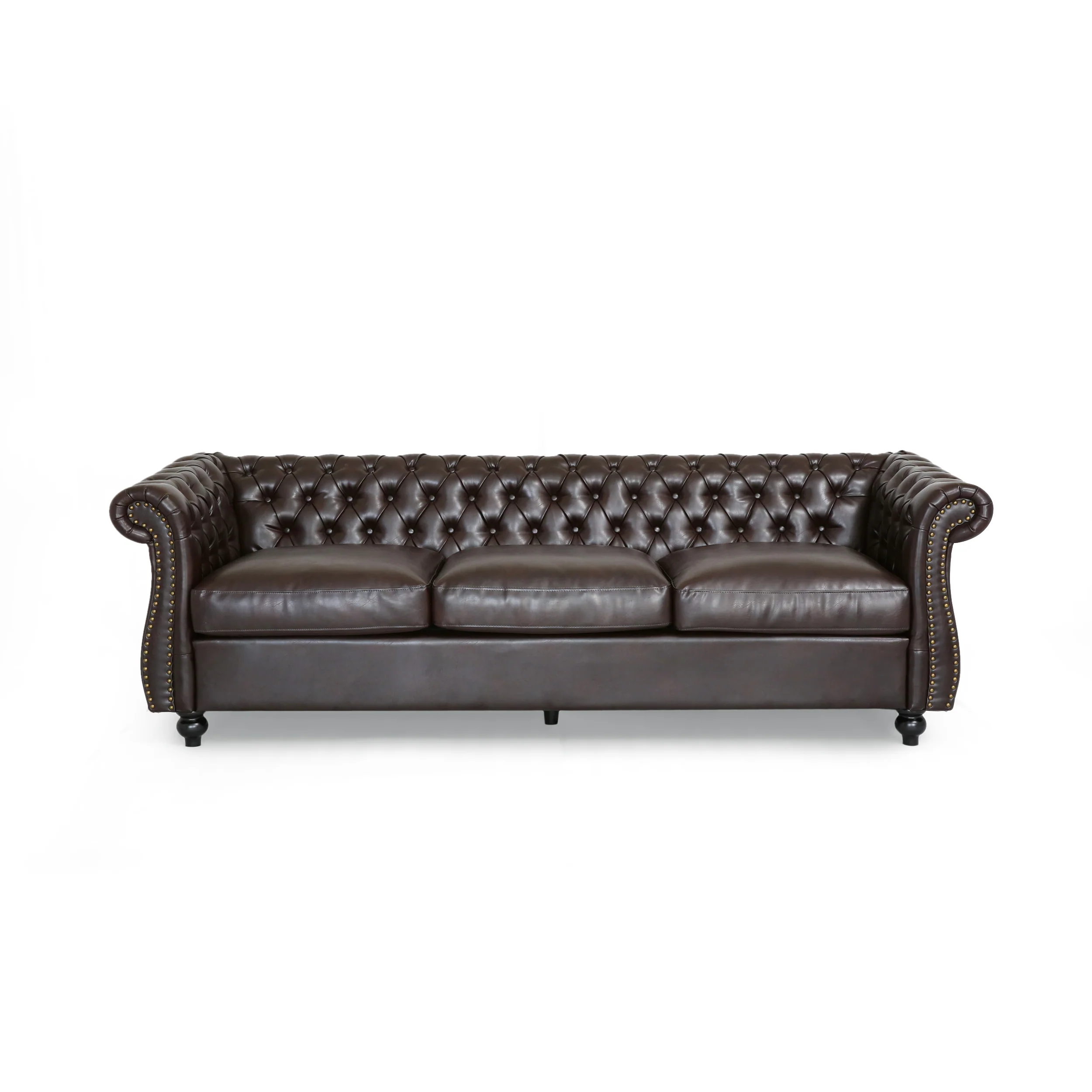 Vita Chesterfield Tufted Leather Sofa with Scroll Arms - furnishings