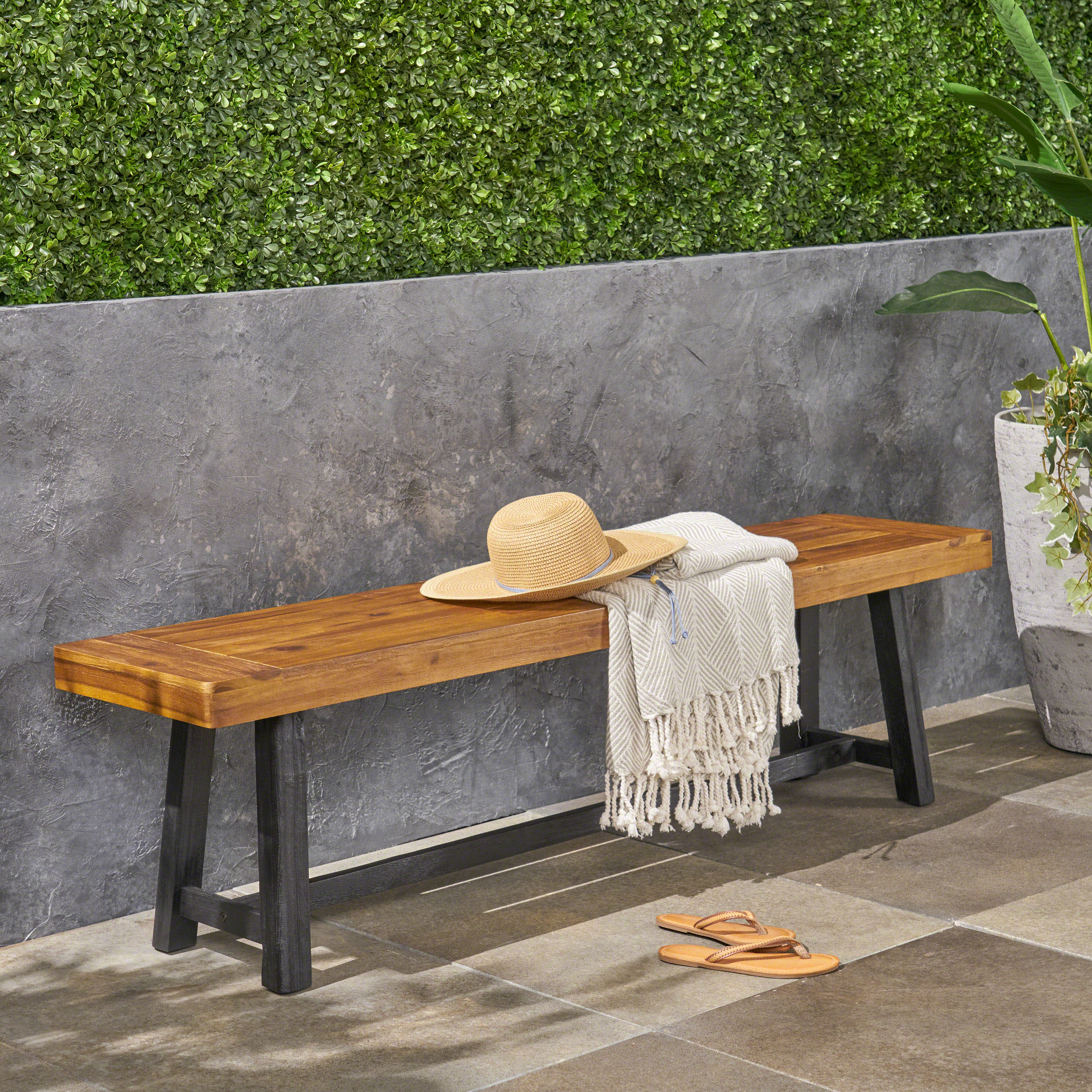 Toby Outdoor Acacia Wood Bench - furnishings