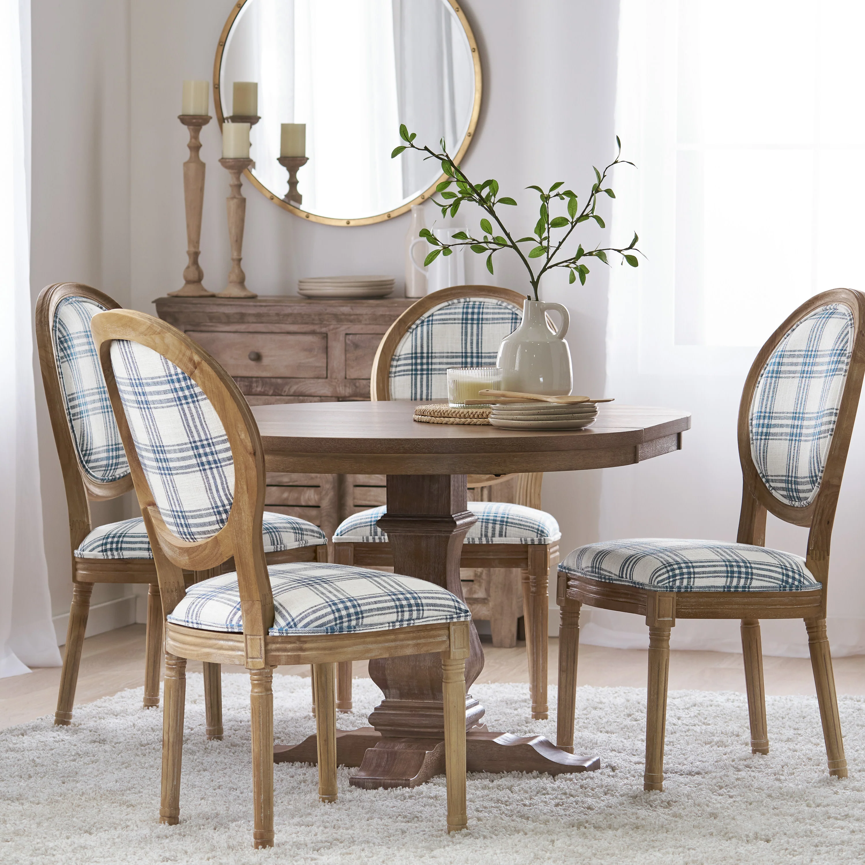 Naclerio French Country Fabric Upholstered Wood 5 Piece Dining Set - furnishings