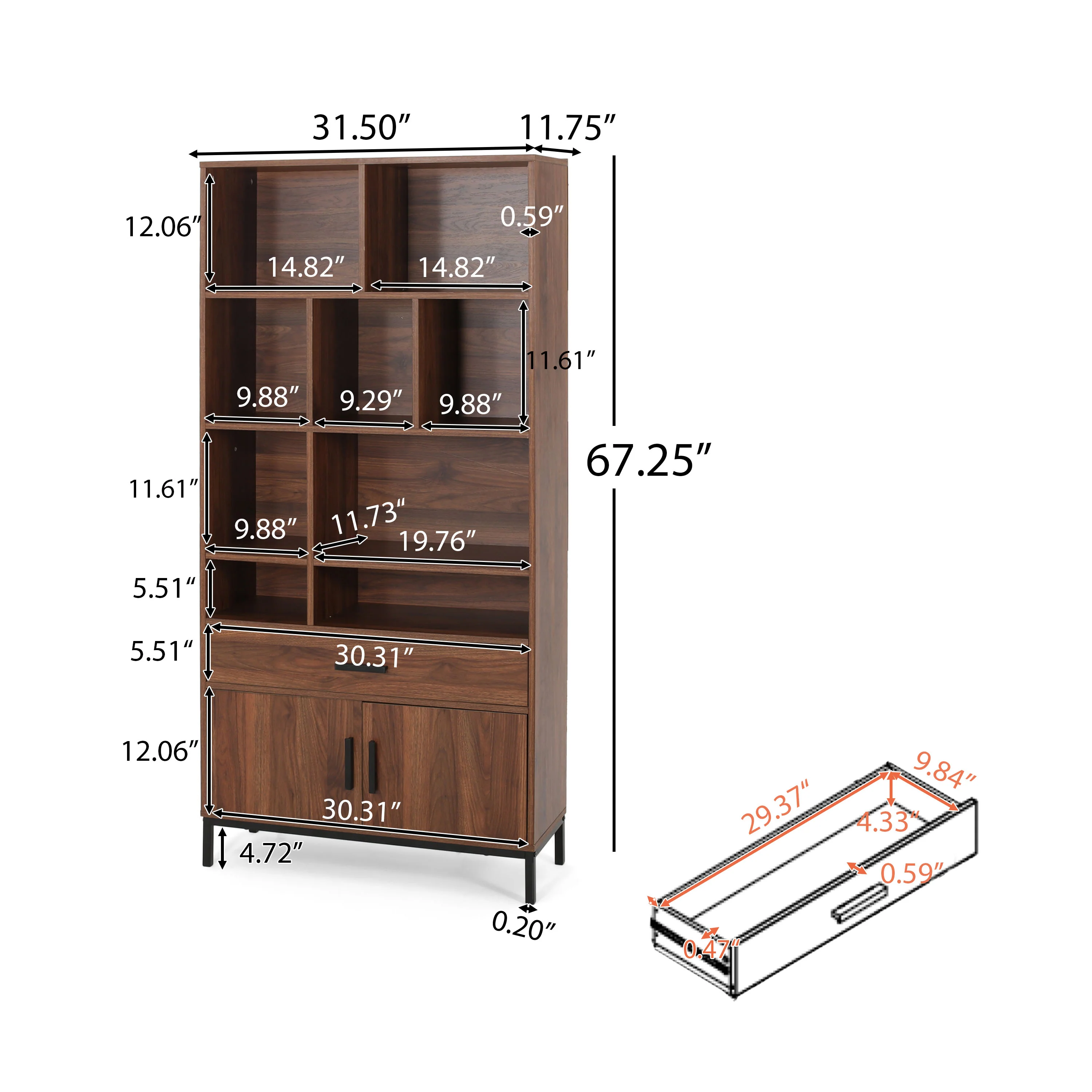 Yelianny Bookcase With Storage Cabinet & Drawer - furnishings