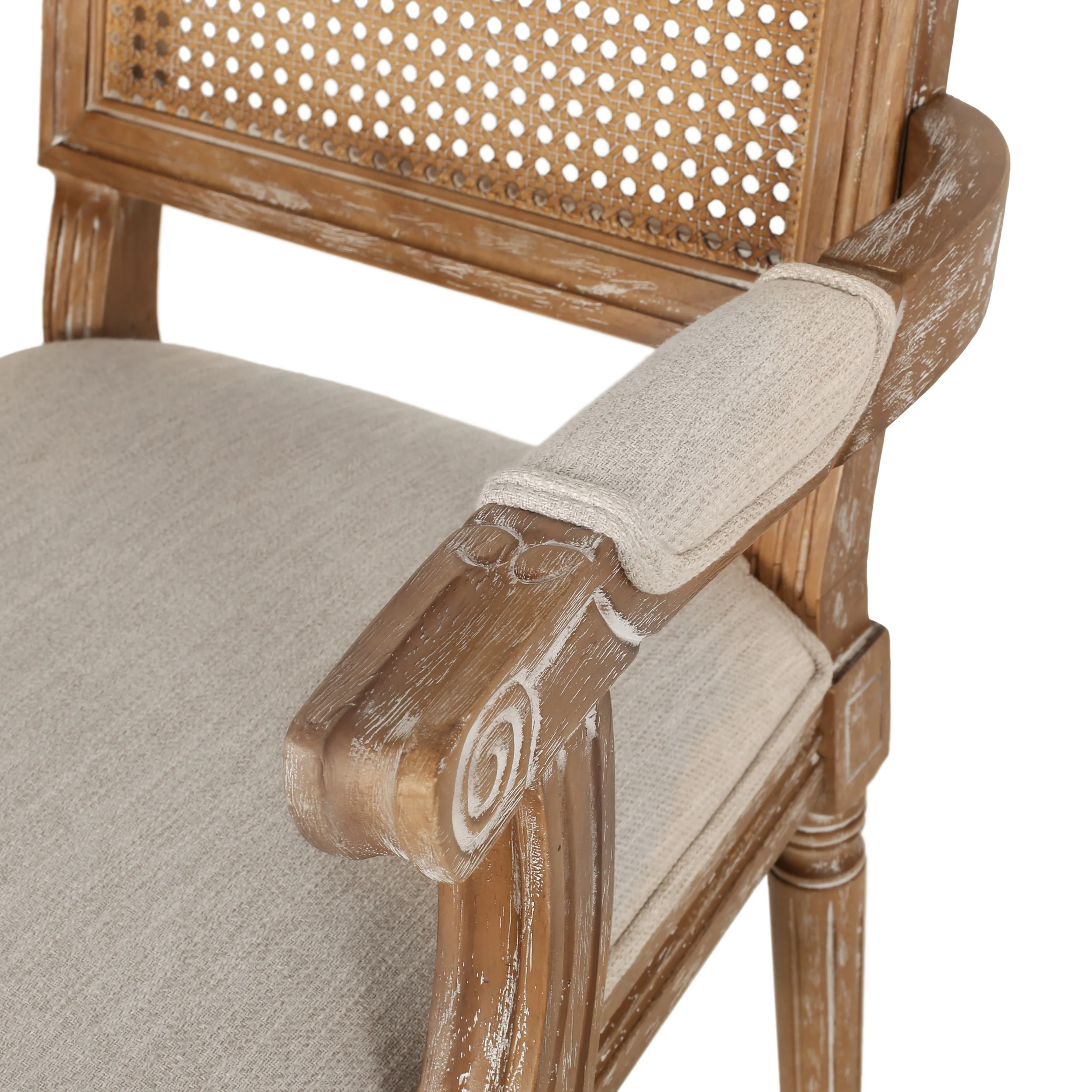 Joretta French Country Fabric Upholstered Wood and Cane 5 Piece Circular Dining Set - furnishings