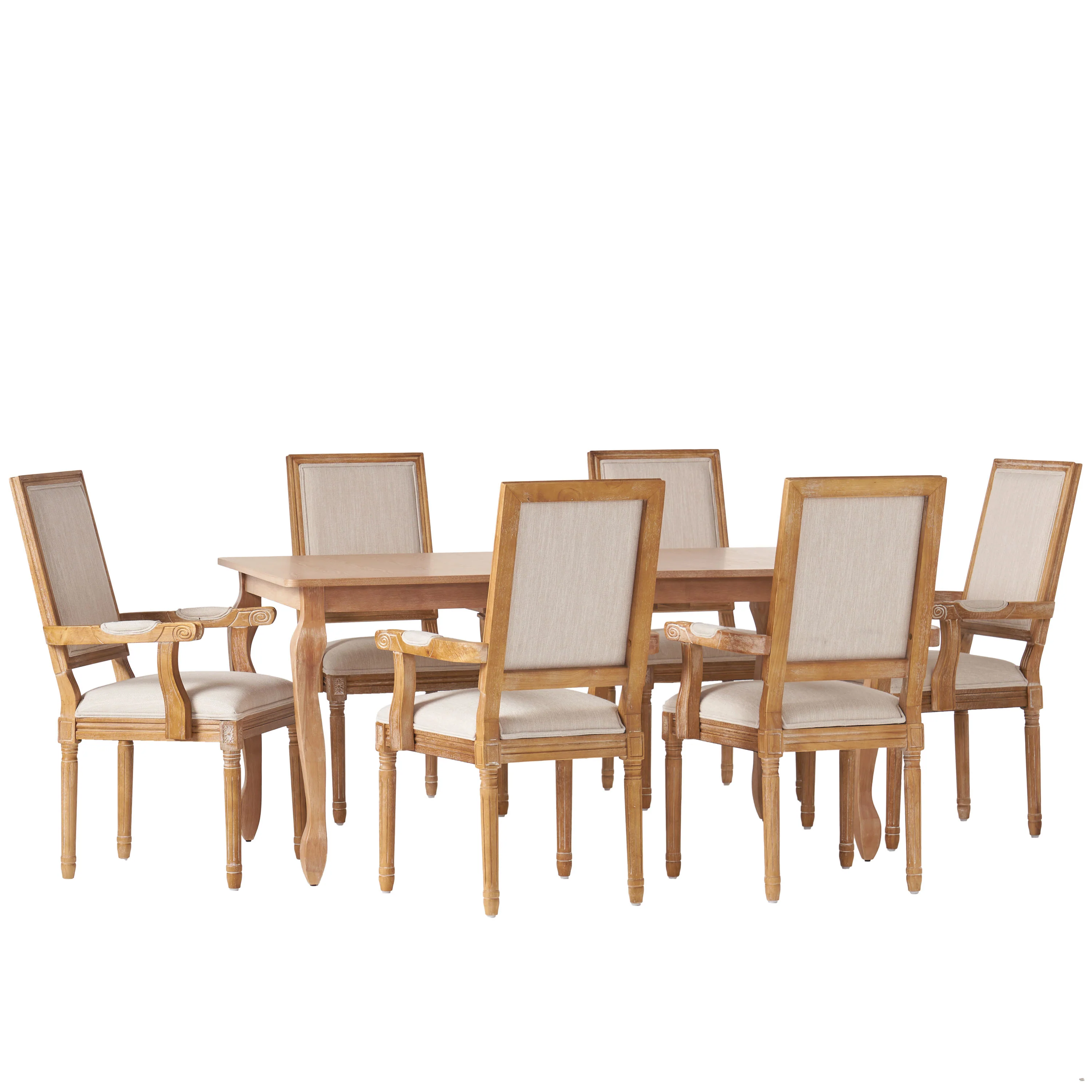 Regan French Country Fabric Upholstered Wood Expandable 7 Piece Dining Set - furnishings
