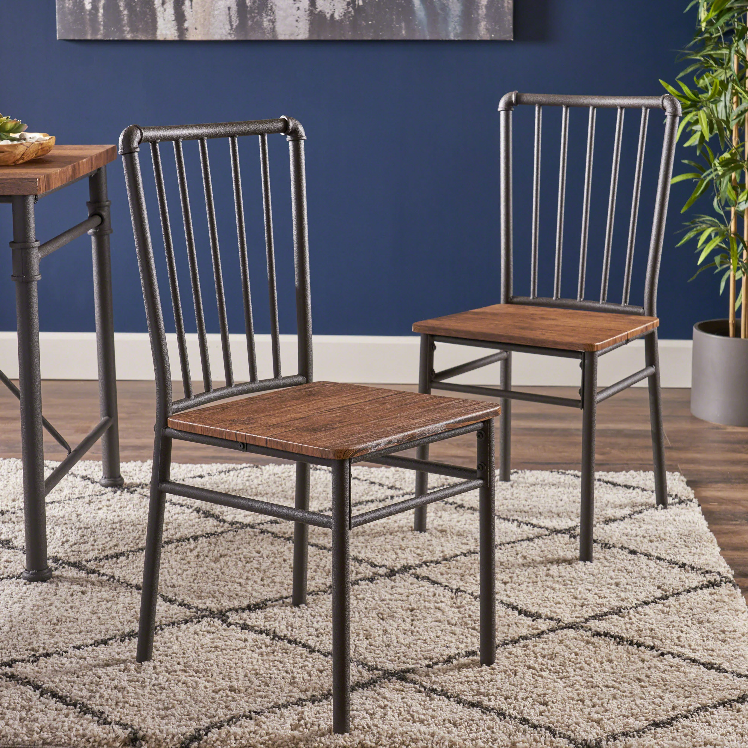 Lucas Industrial Textured Brown Steel and Wood Finished Chairs (Set of 2) - furnishings