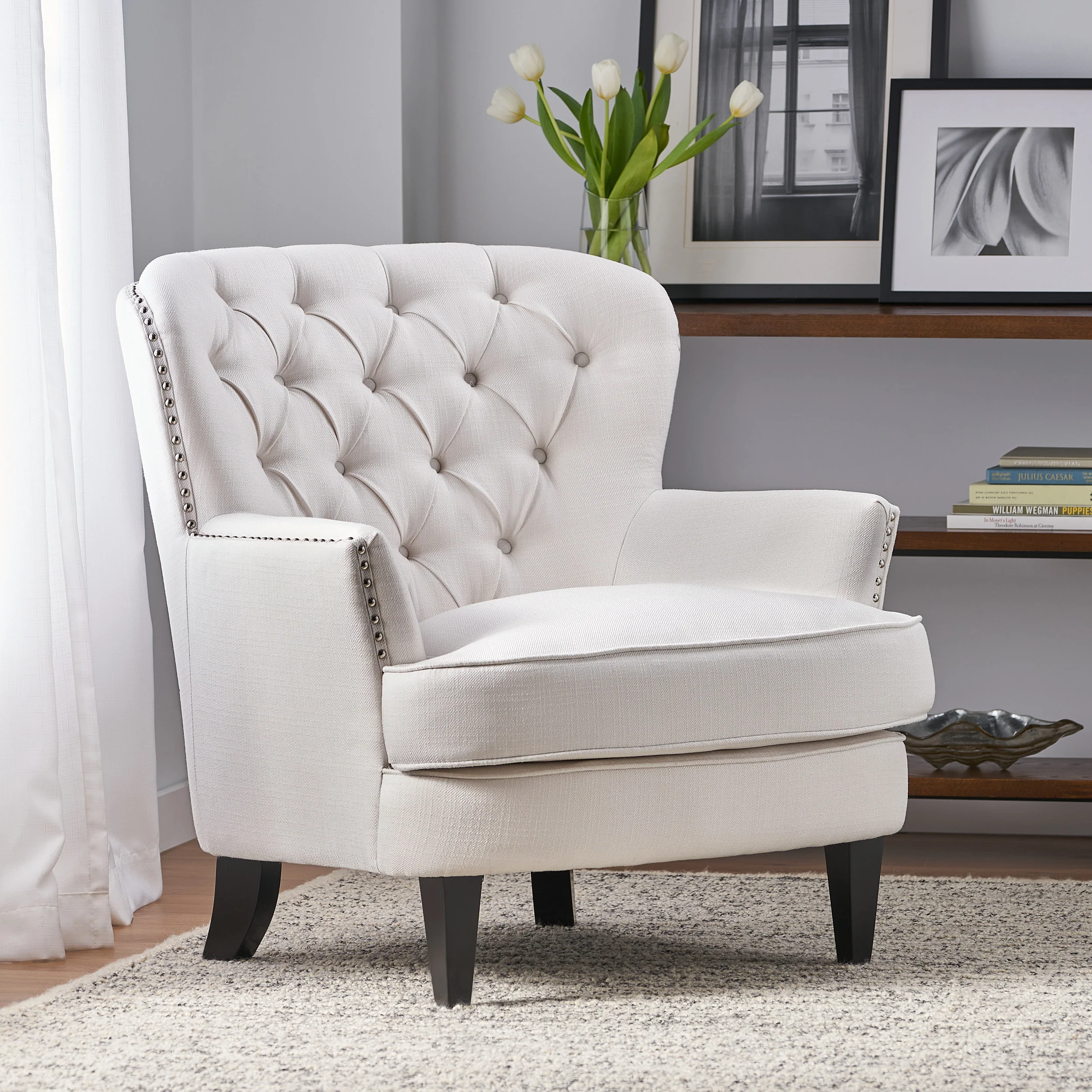 Alfred Button Tufted Fabric Club Chair - furnishings