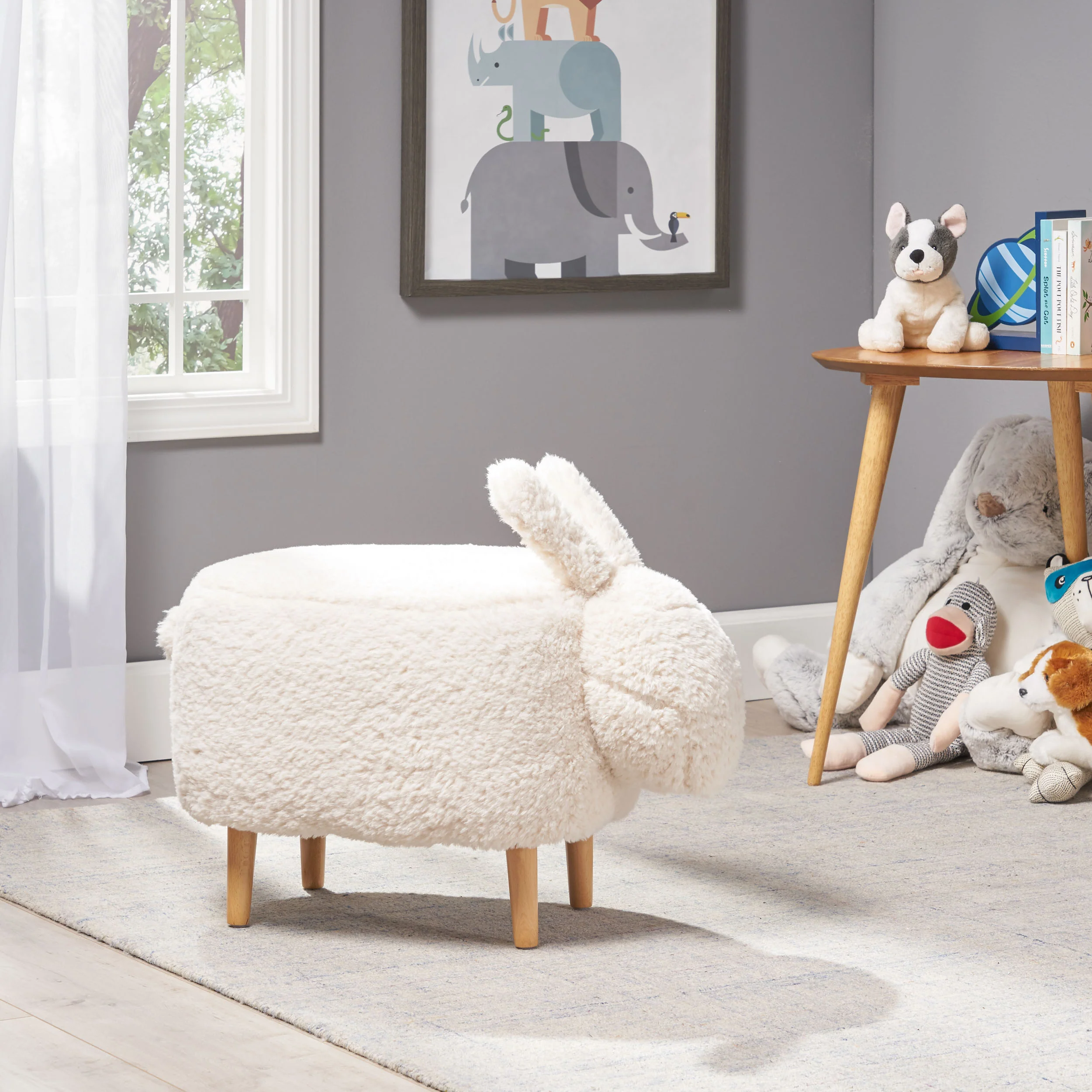 Leona Fabric Kids Bunny Ottoman Stool - furnishings