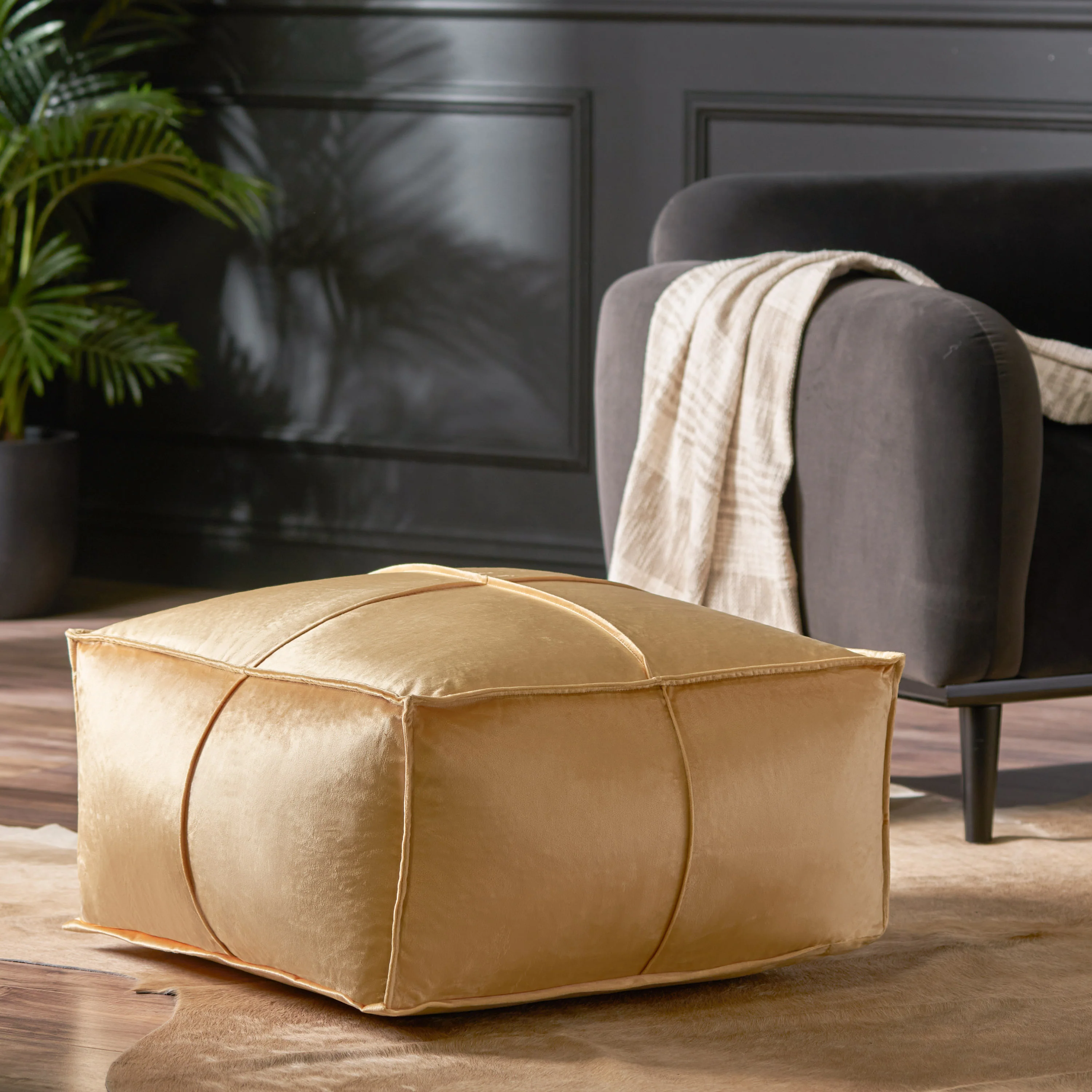 Cytheria Velvet Square Bean Bag Ottoman - furnishings