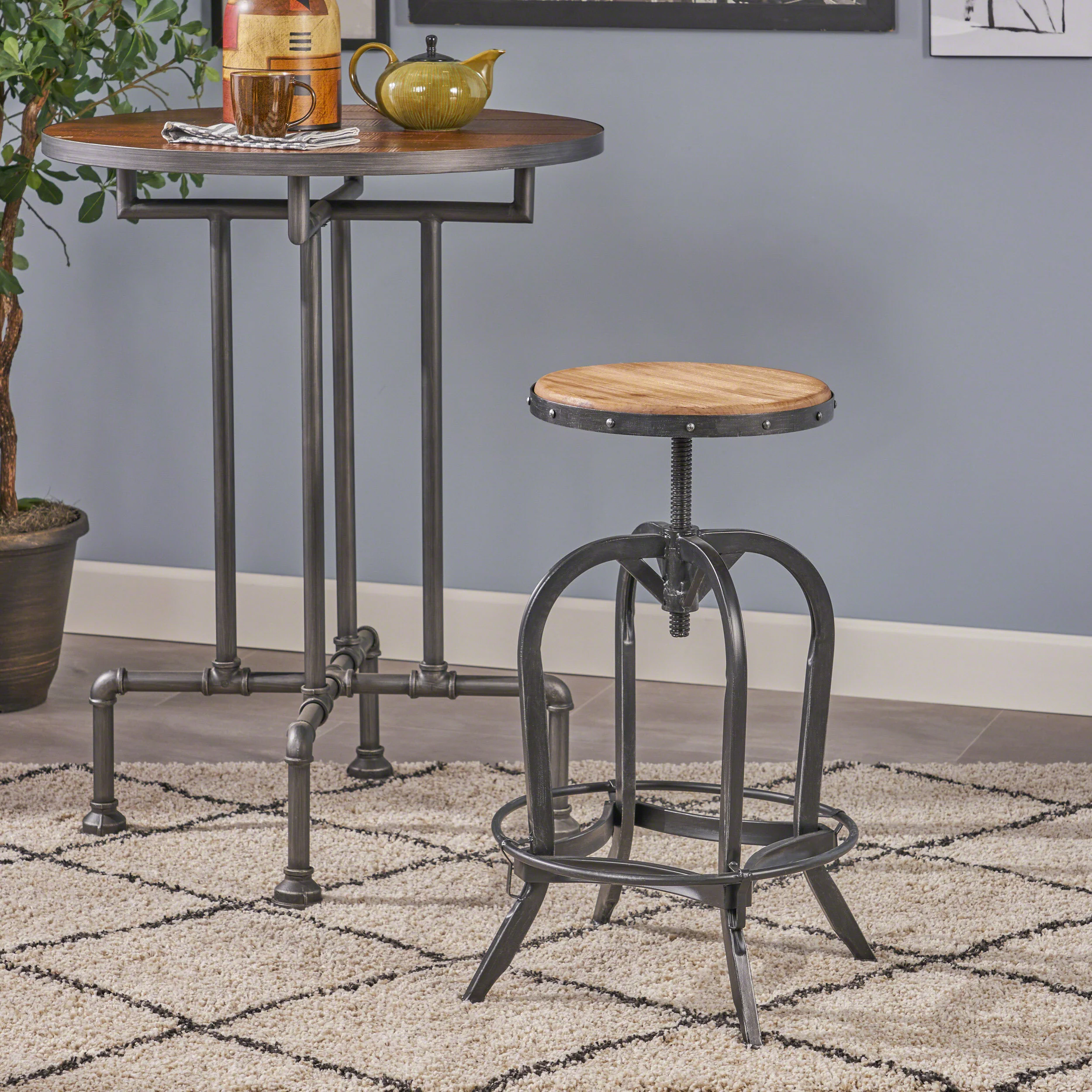 Dempsey Industrial Design Adjustable Height Swivel Seat Stool - furnishings