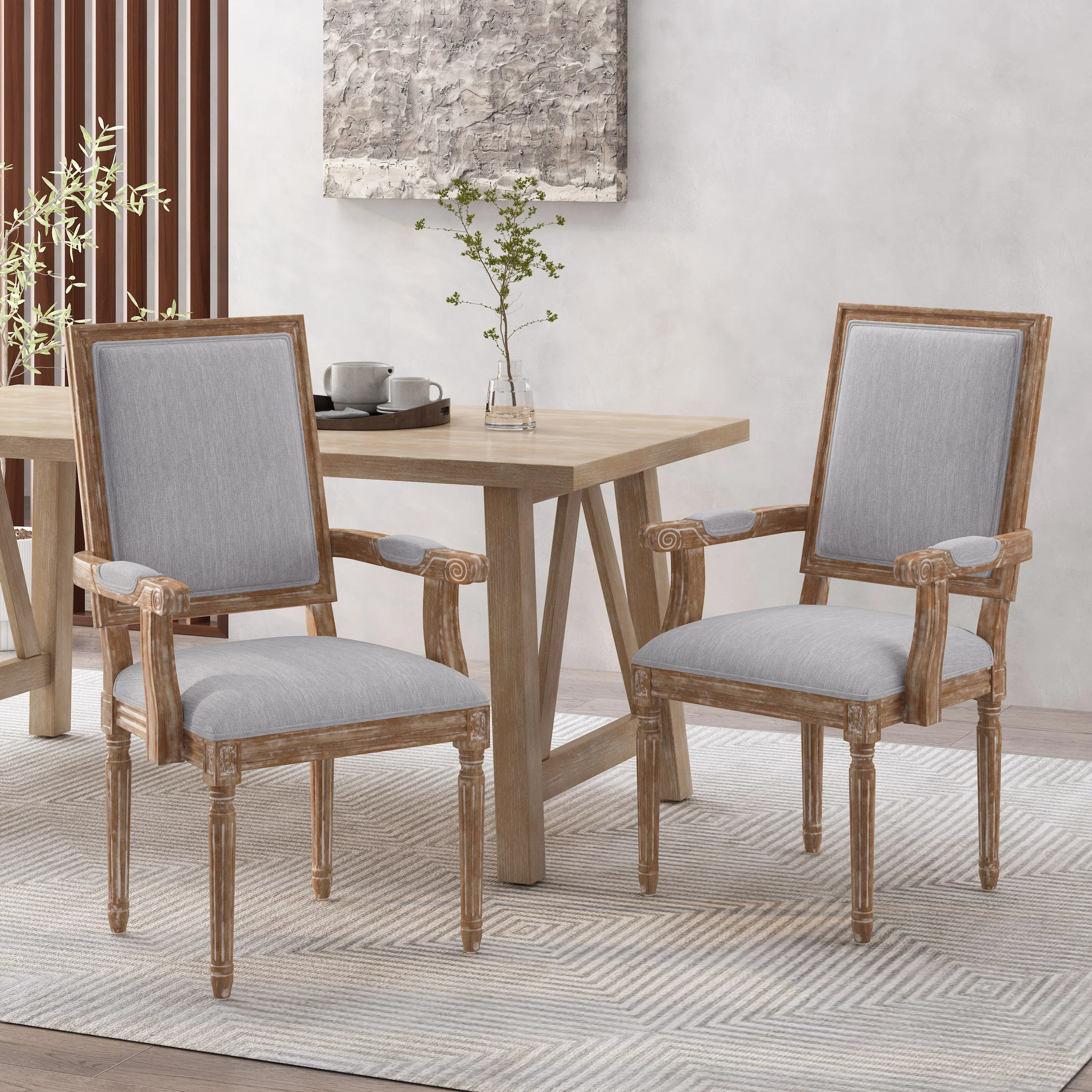 Ashlyn French Country Fabric Upholstered Wood Dining Chairs, Set of 2 - furnishings