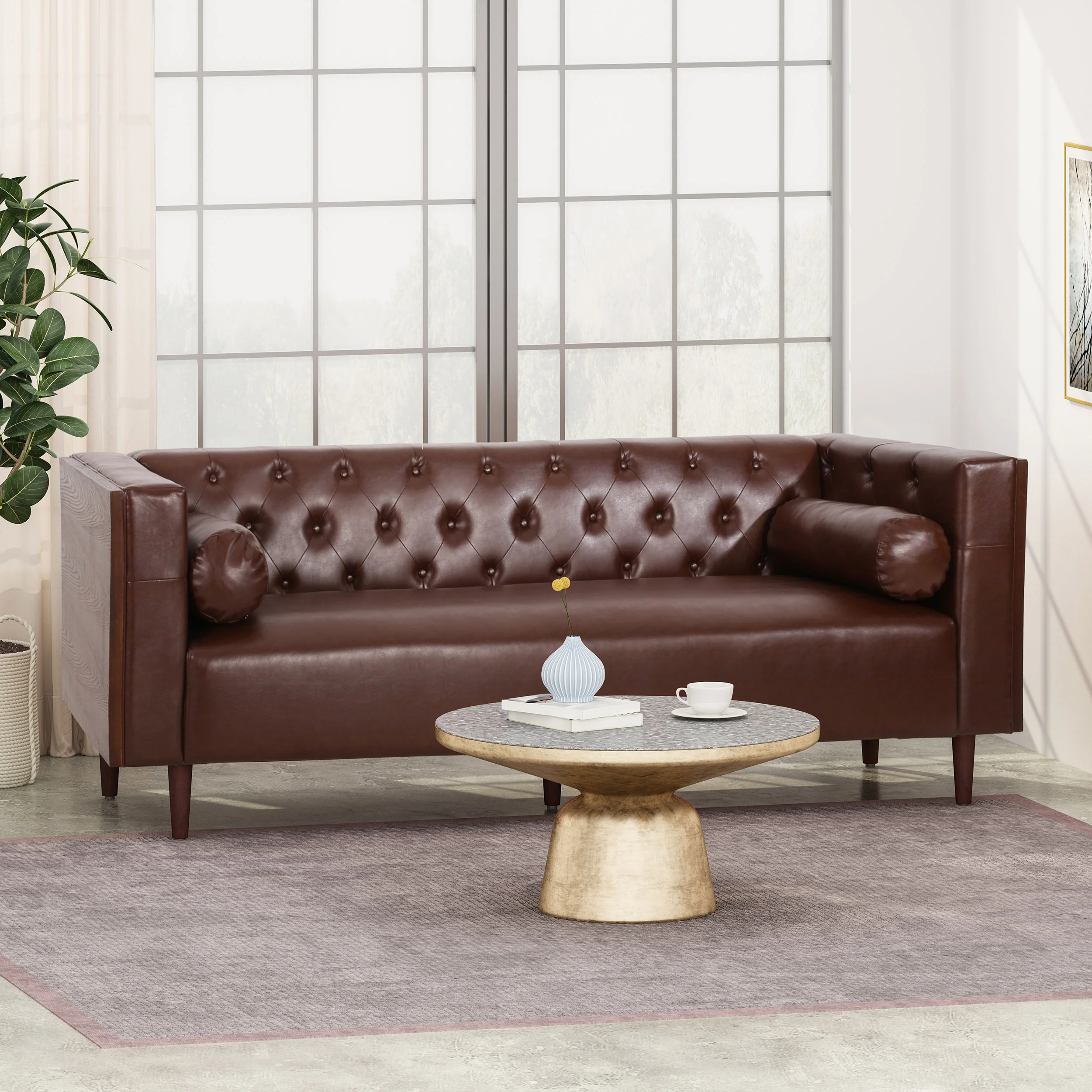 Neilan Contemporary Tufted Deep Seated Sofa with Accent Pillows - furnishings