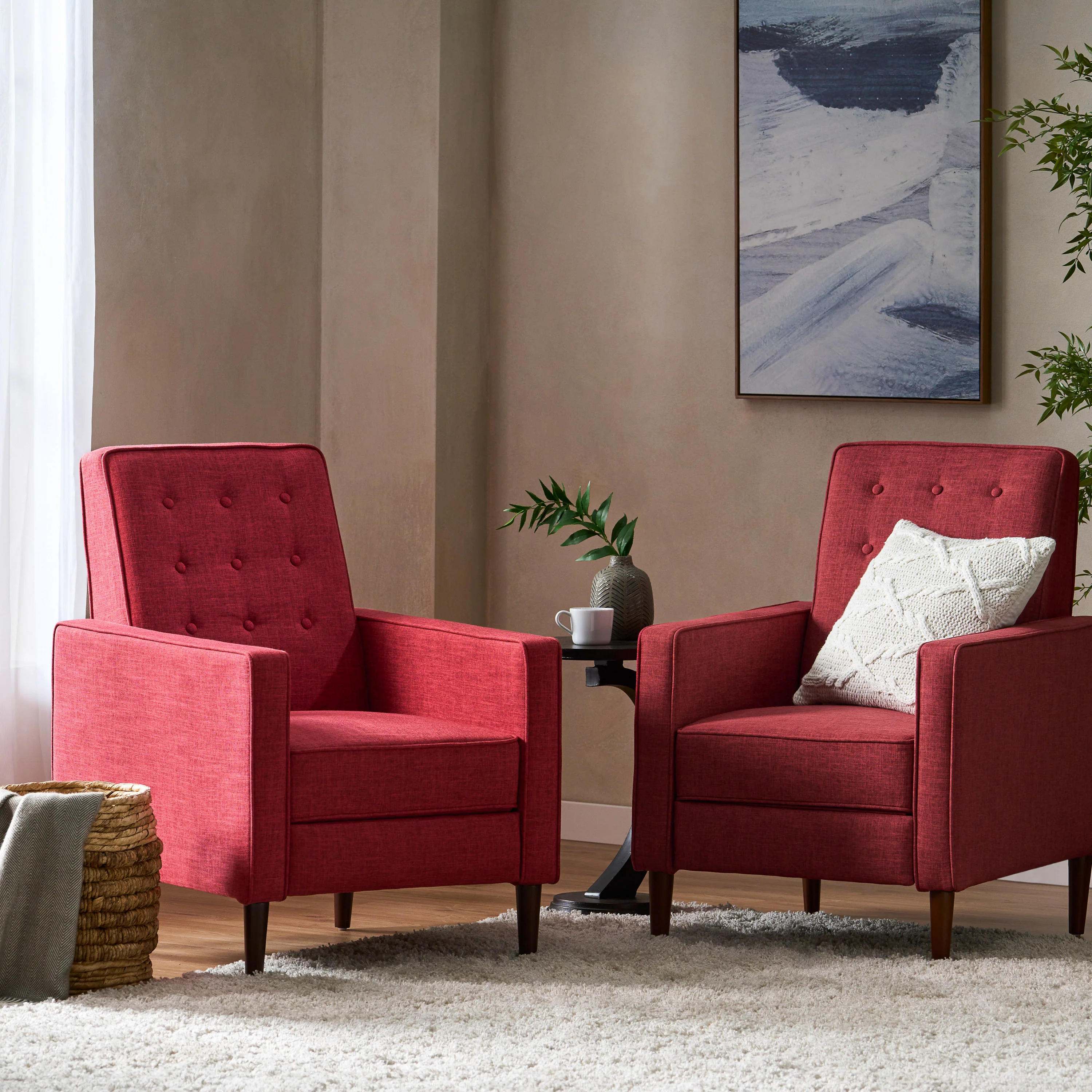 Mason Mid-Century Modern Tufted Back Fabric Recliner (set of 2) - furnishings