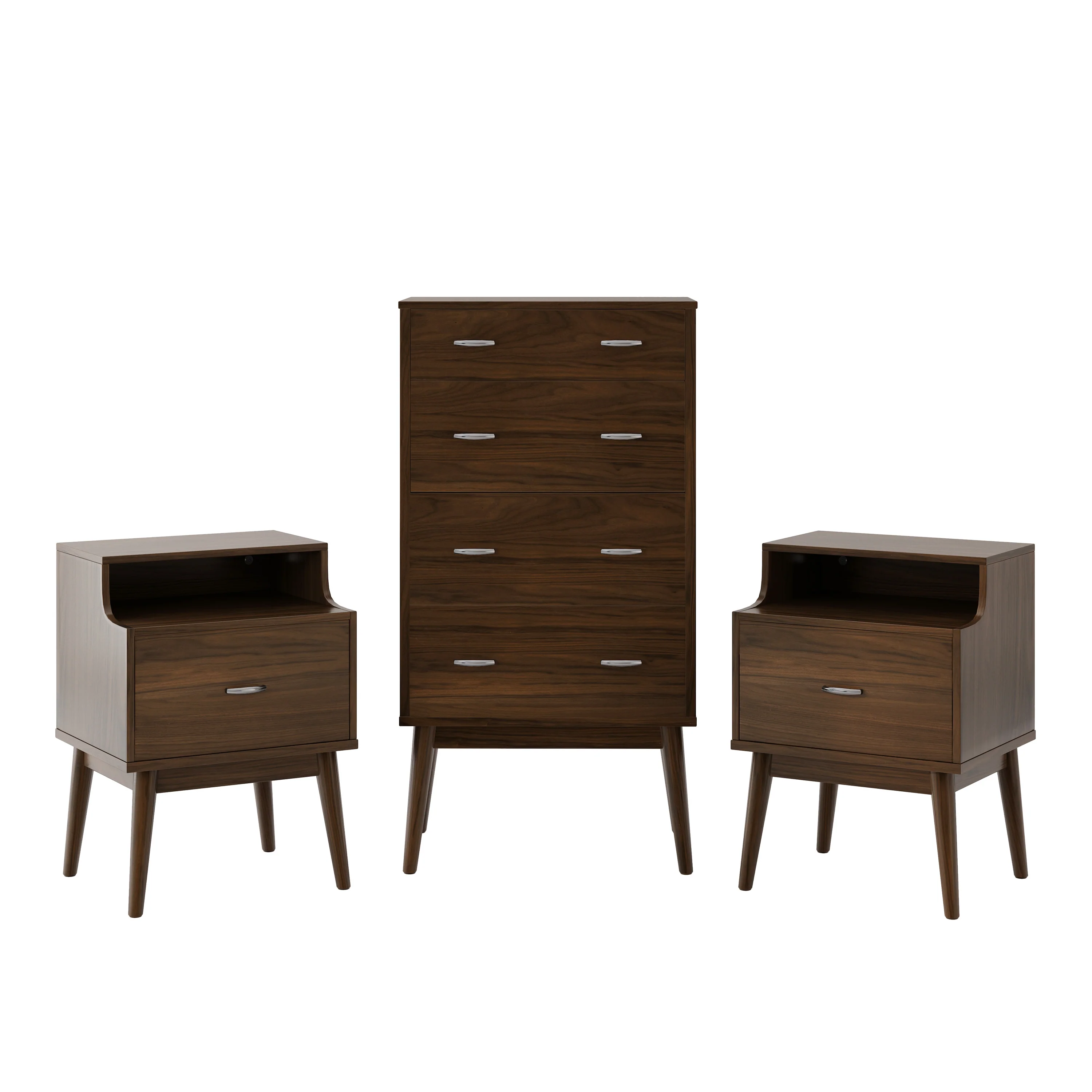 Wilbur Mid Century Wooden 3 Piece 4 Drawer Dresser and Nightstand Bedroom Set - furnishings