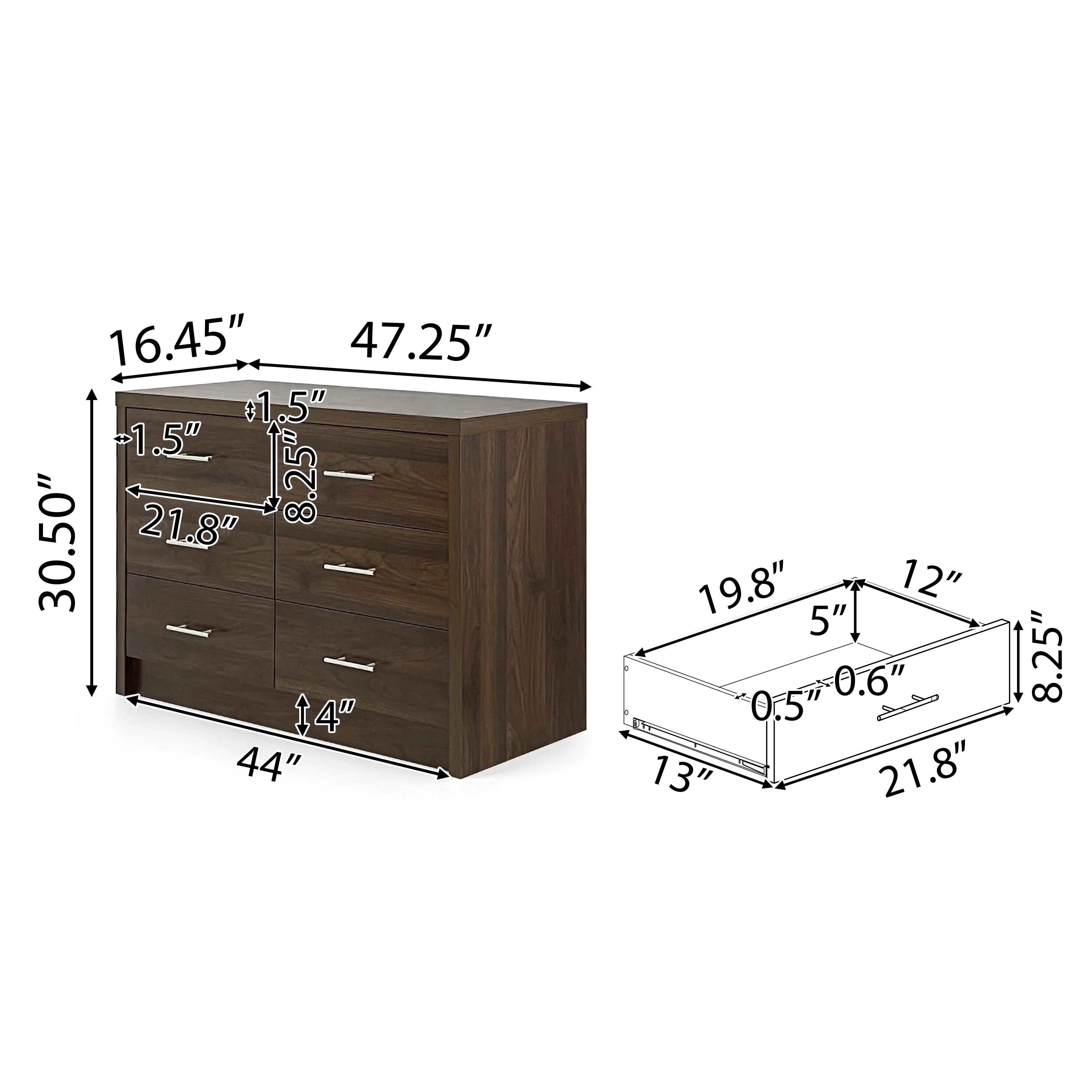 Marlette Modern Faux Wood 6 Drawer Double Dresser - furnishings
