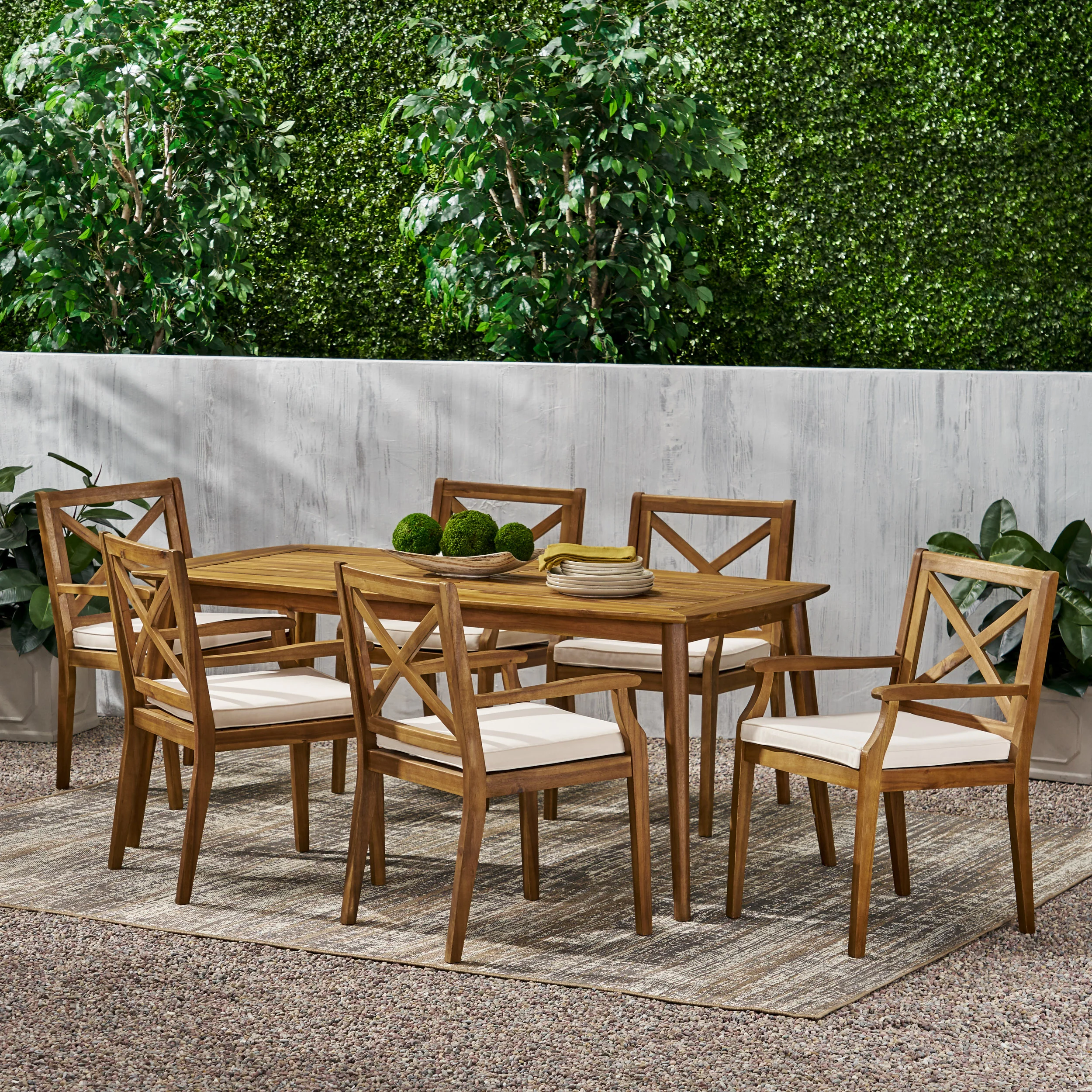 Divyansh Outdoor 7 Piece Acacia Wood Dining Set - furnishings