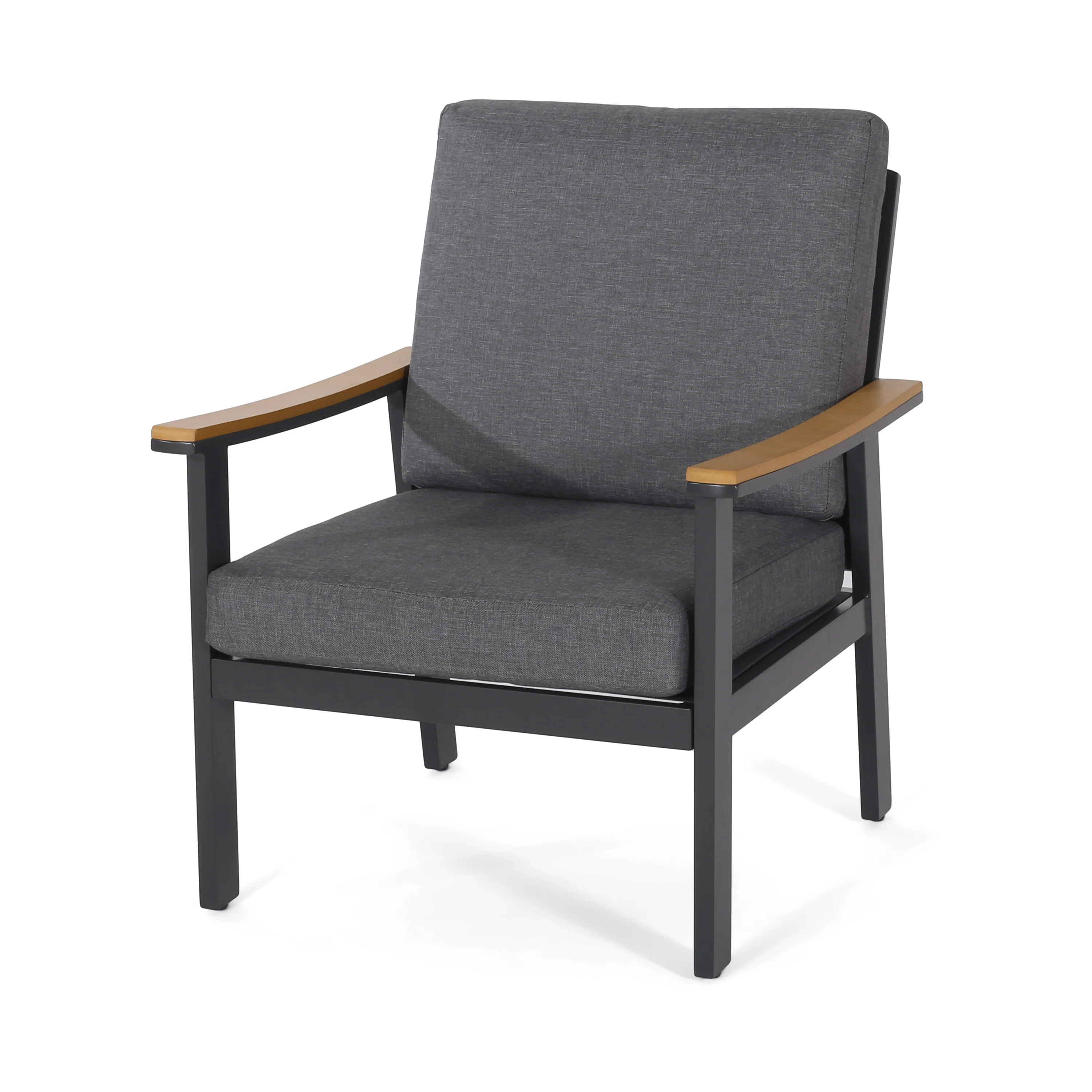 Mathias Outdoor 4 Piece Aluminum and Faux Wood Chat Set with Cushions - furnishings
