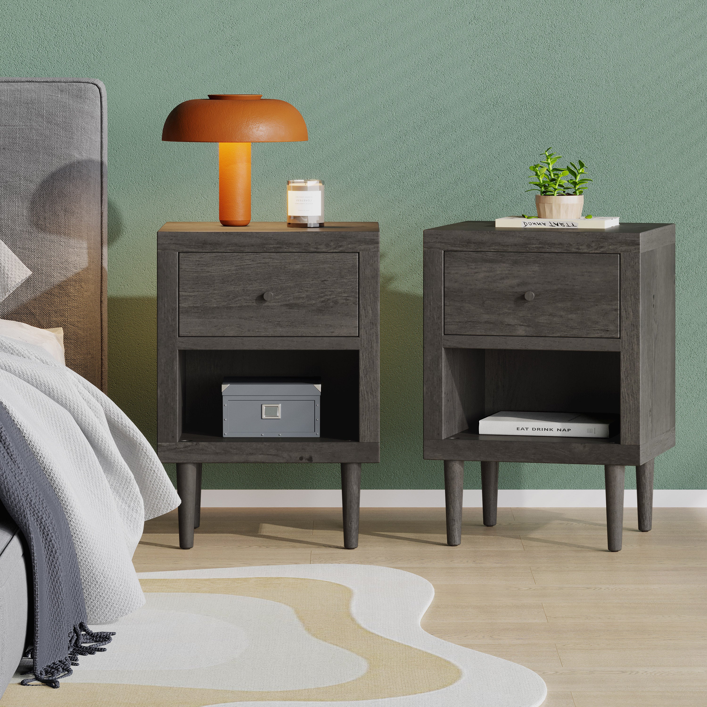 Farhart Faux Wood Single Drawer Nightstand - furnishings