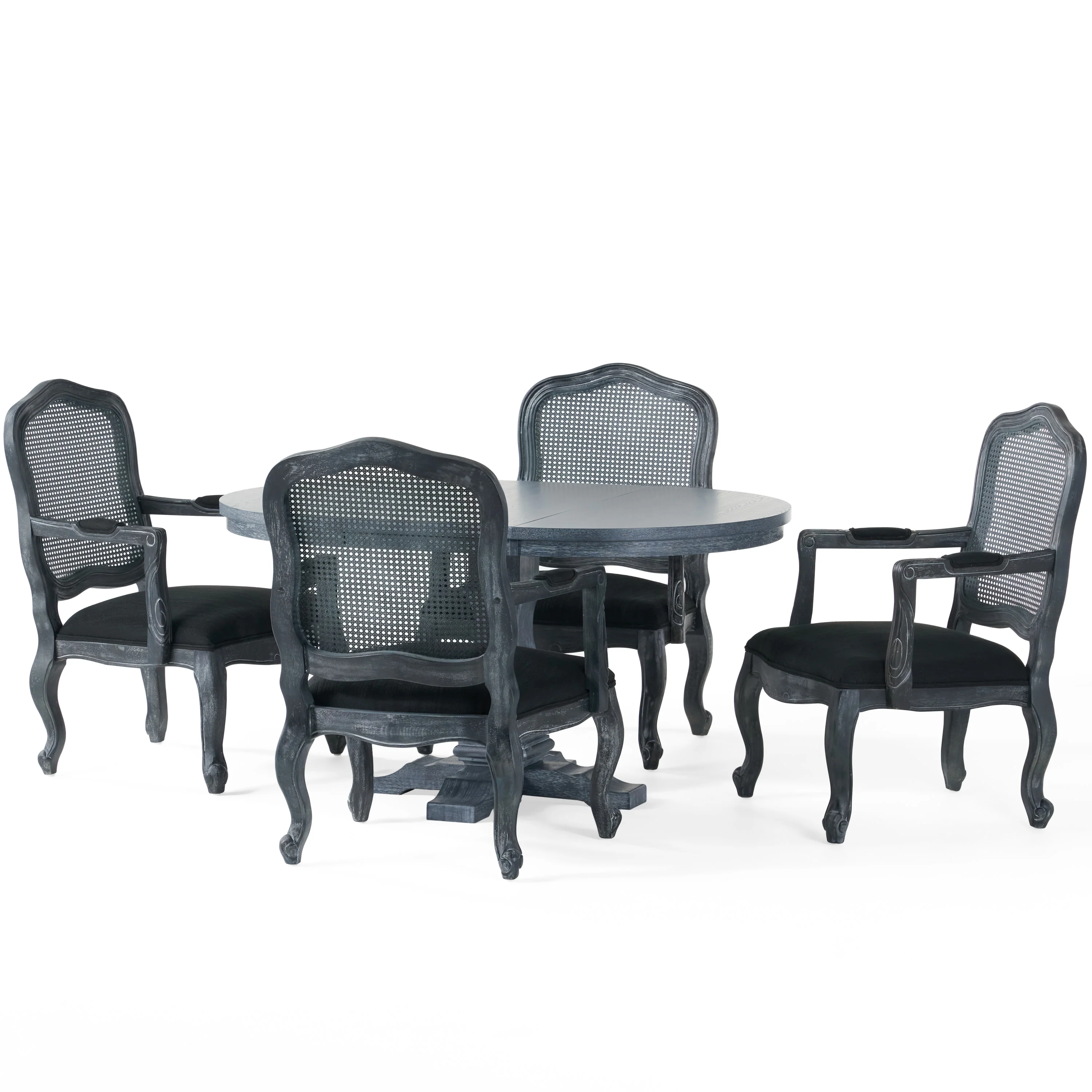 Biorn French Country Wood and Cane 5-Piece Expandable Oval Dining Set - furnishings