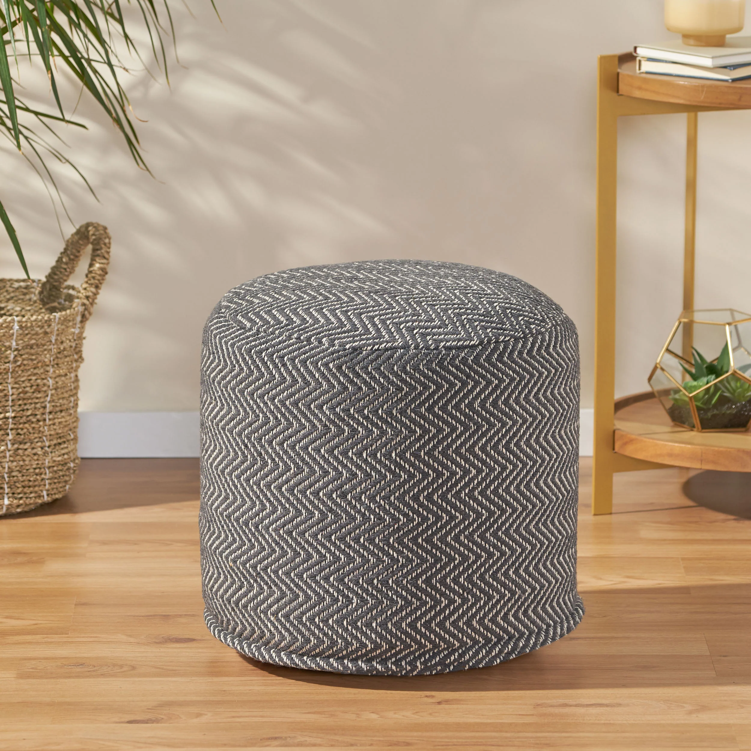 Khaylee Boho Fabric Cylinder Pouf - furnishings