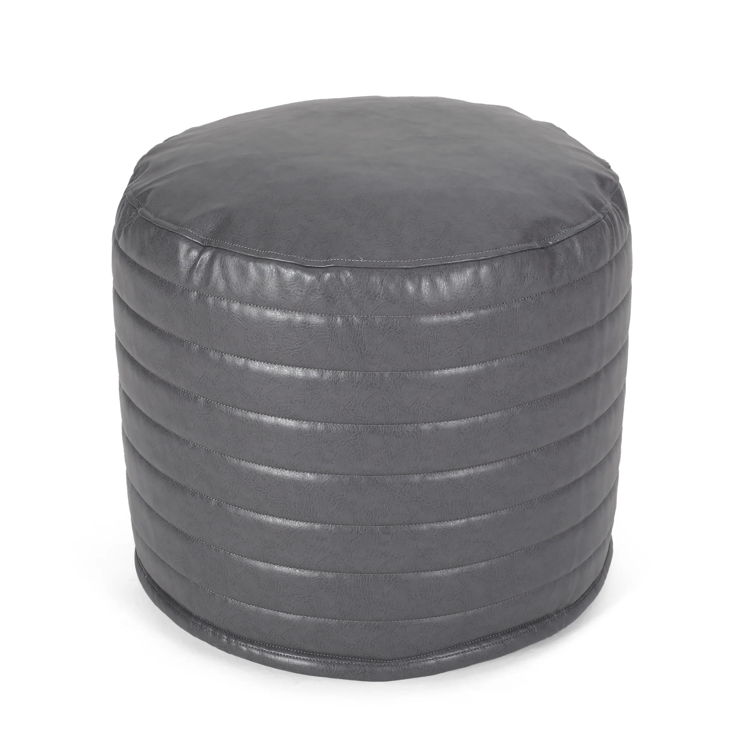 Conrail Contemporary Faux Leather Channel Stitch Pouf - furnishings