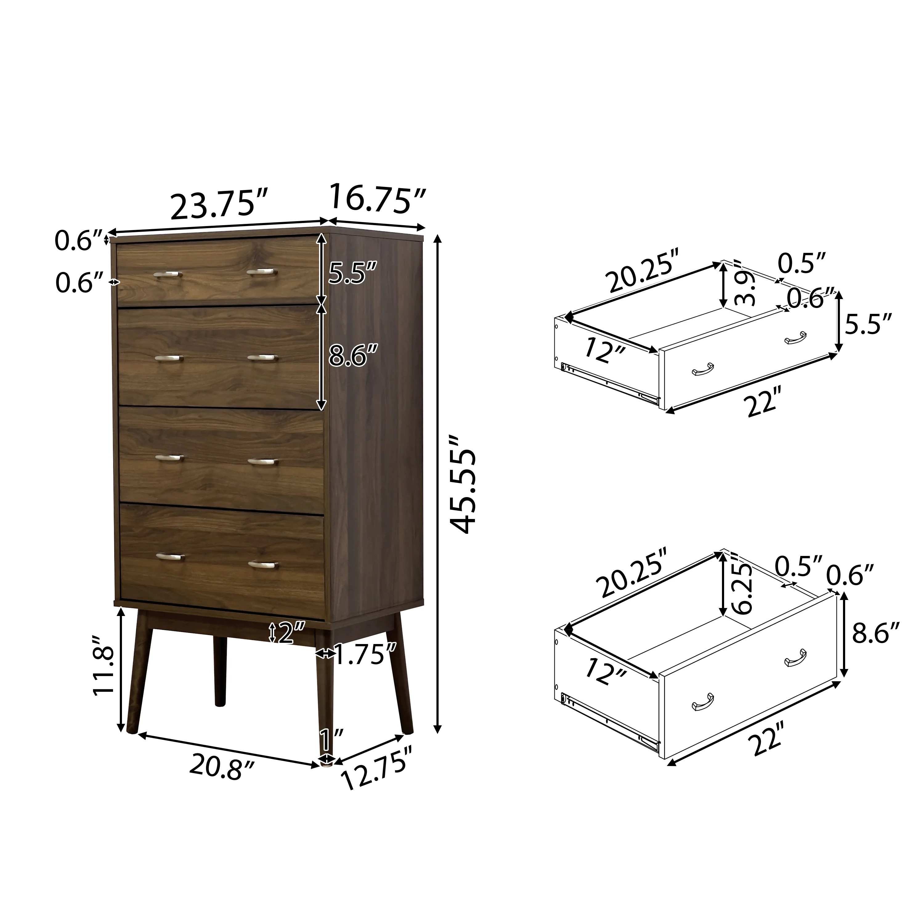 Wilbur Mid Century Modern Wooden 4 Drawer Dresser - furnishings