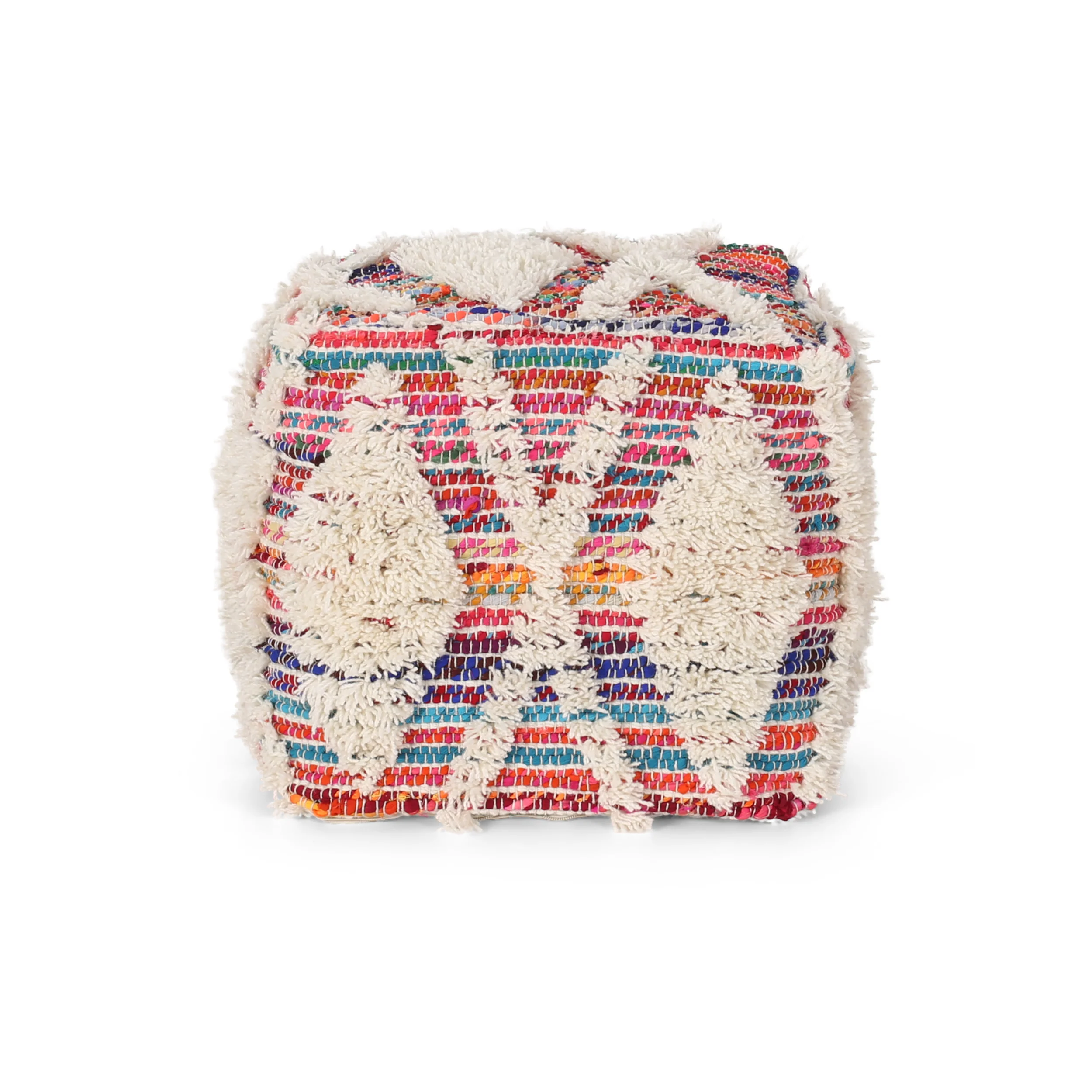 Etoney Boho Wool and Chindi Pouf - furnishings