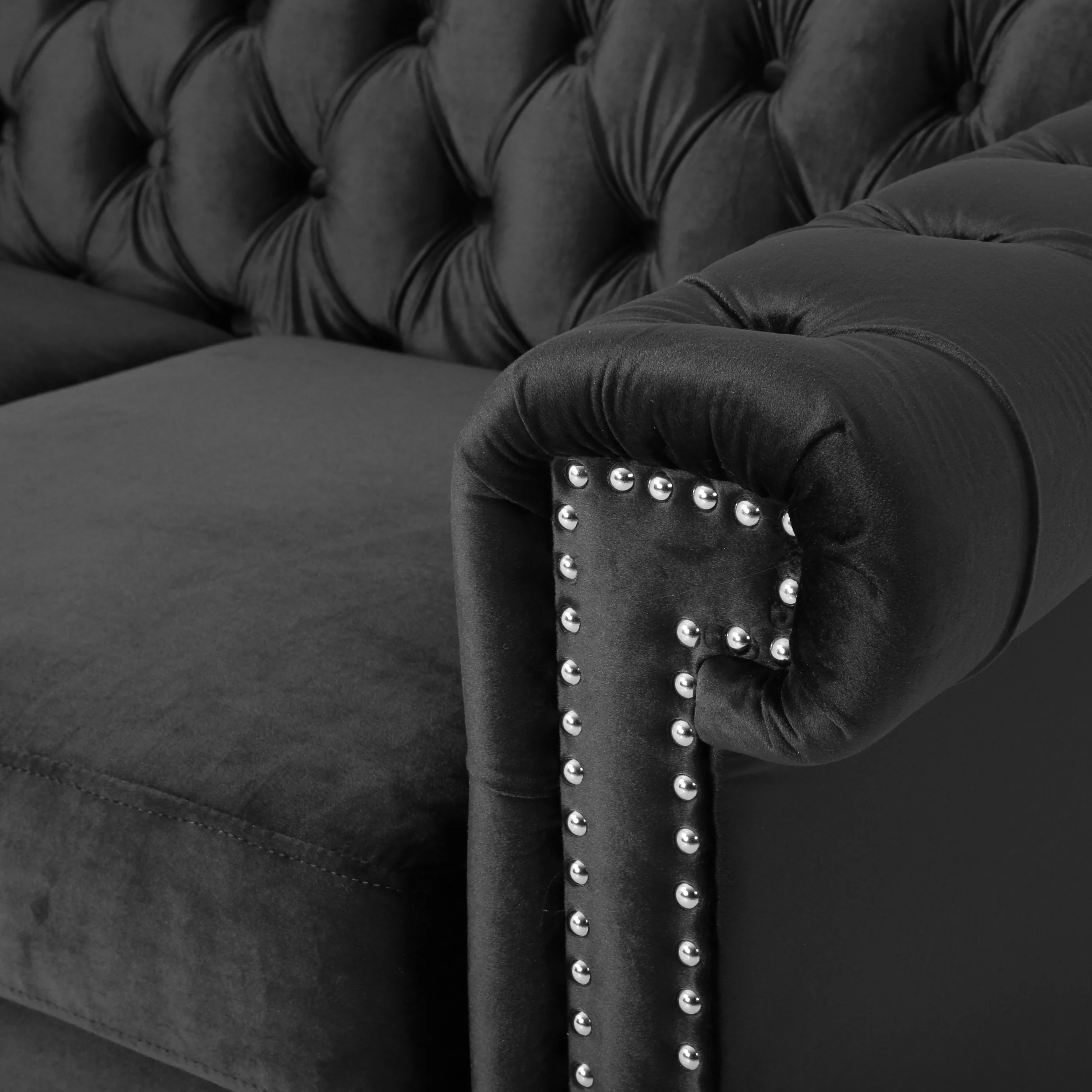 Timber Modern Glam Tufted Loveseat with Nailhead Trim - furnishings