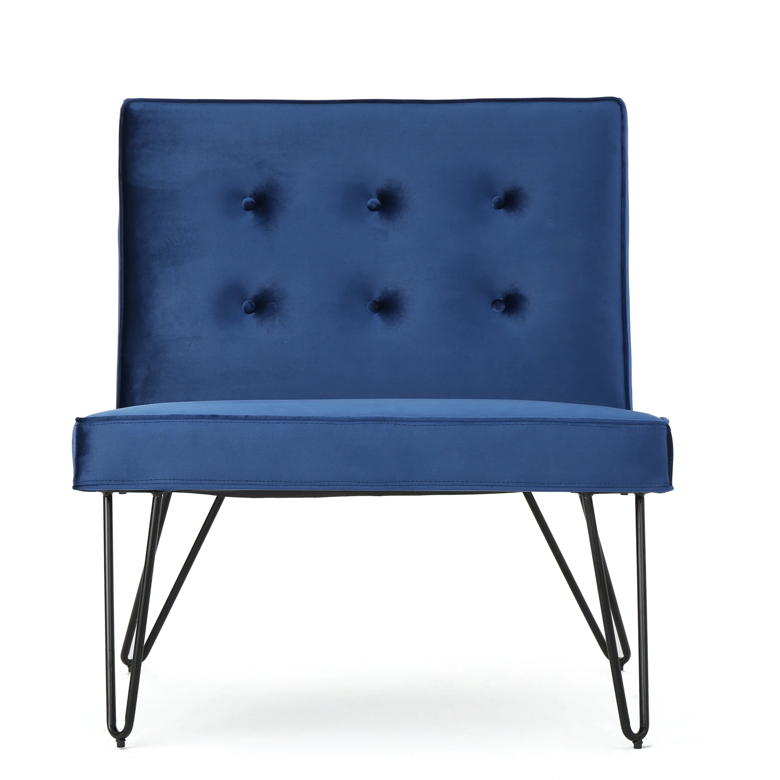 DuSoleil Modern Button Tufted Armless Velvet Accent Chair with Hairpin Legs - furnishings