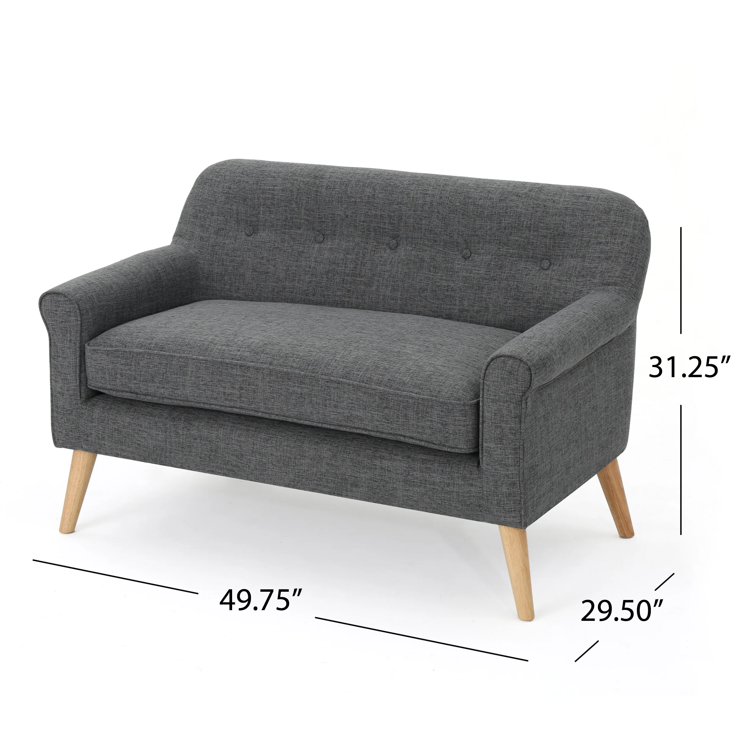 Mia Mid-Century Modern Button Tufted Fabric Upholstered Loveseat w/ Tapered Legs - furnishings