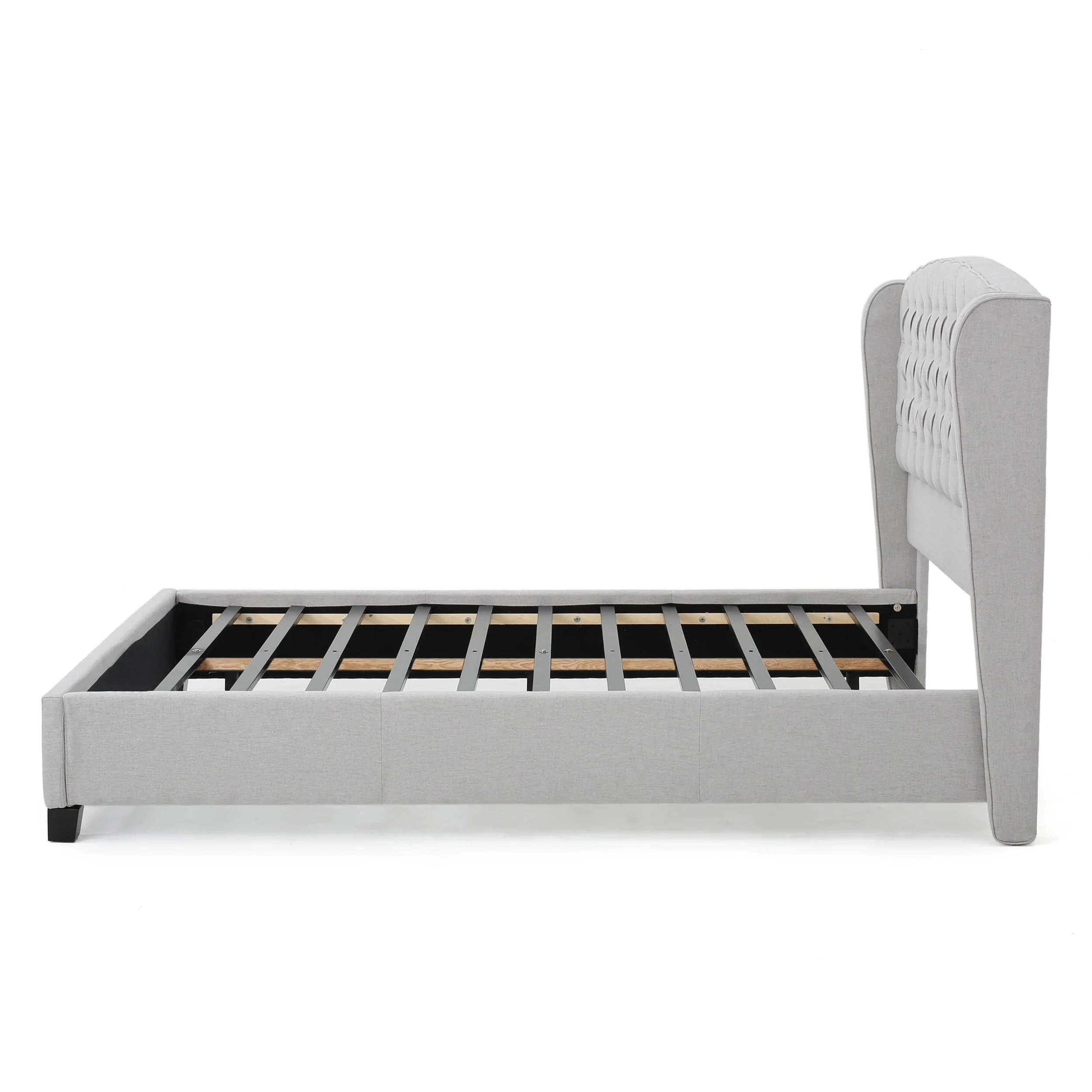 Elizabeth Fully-Upholstered King-Size Platform Bed Frame, Low-Profile, Contemporary - furnbro