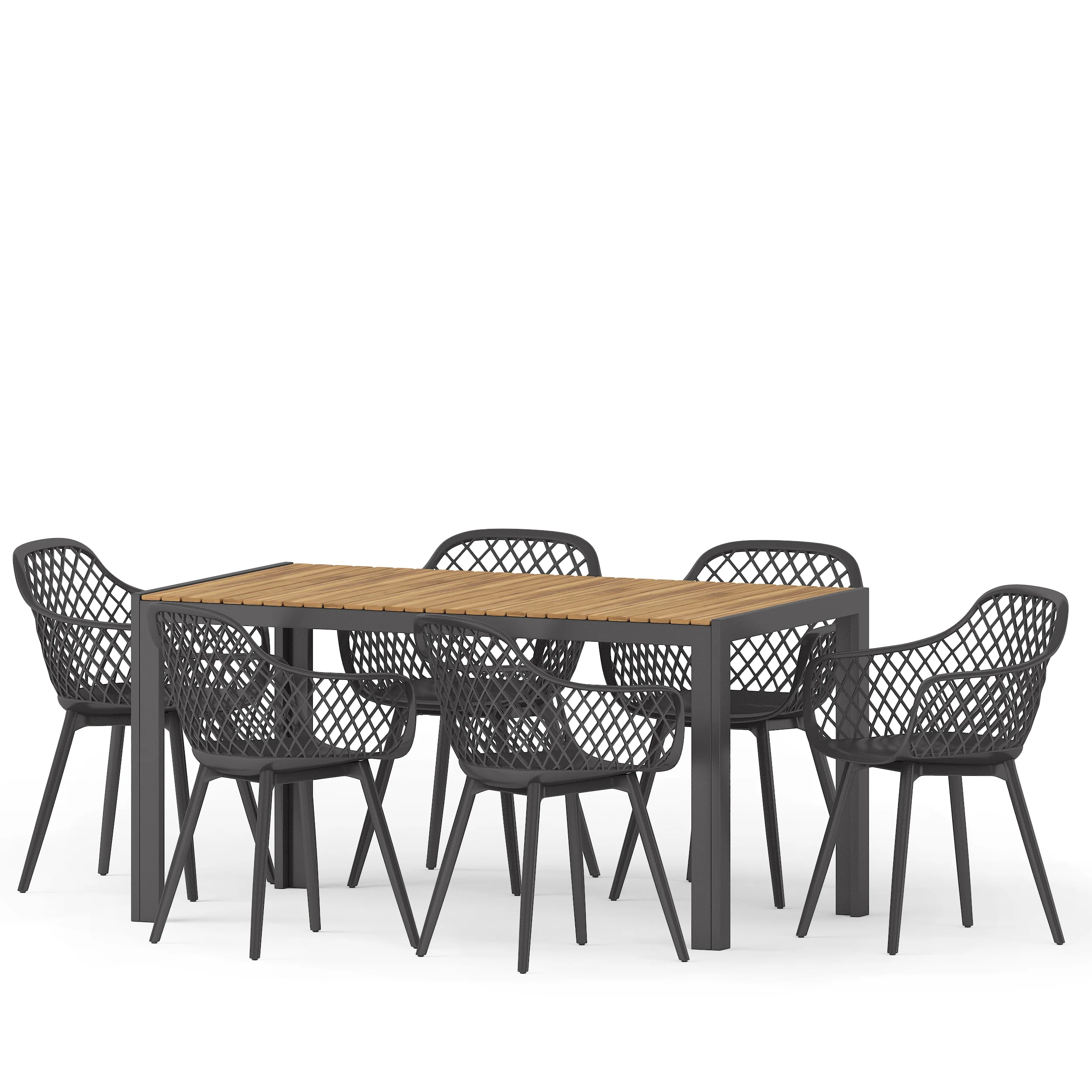 Lorena Outdoor Wood and Resin 7 Piece Dining Set, Black and Teak - furnishings