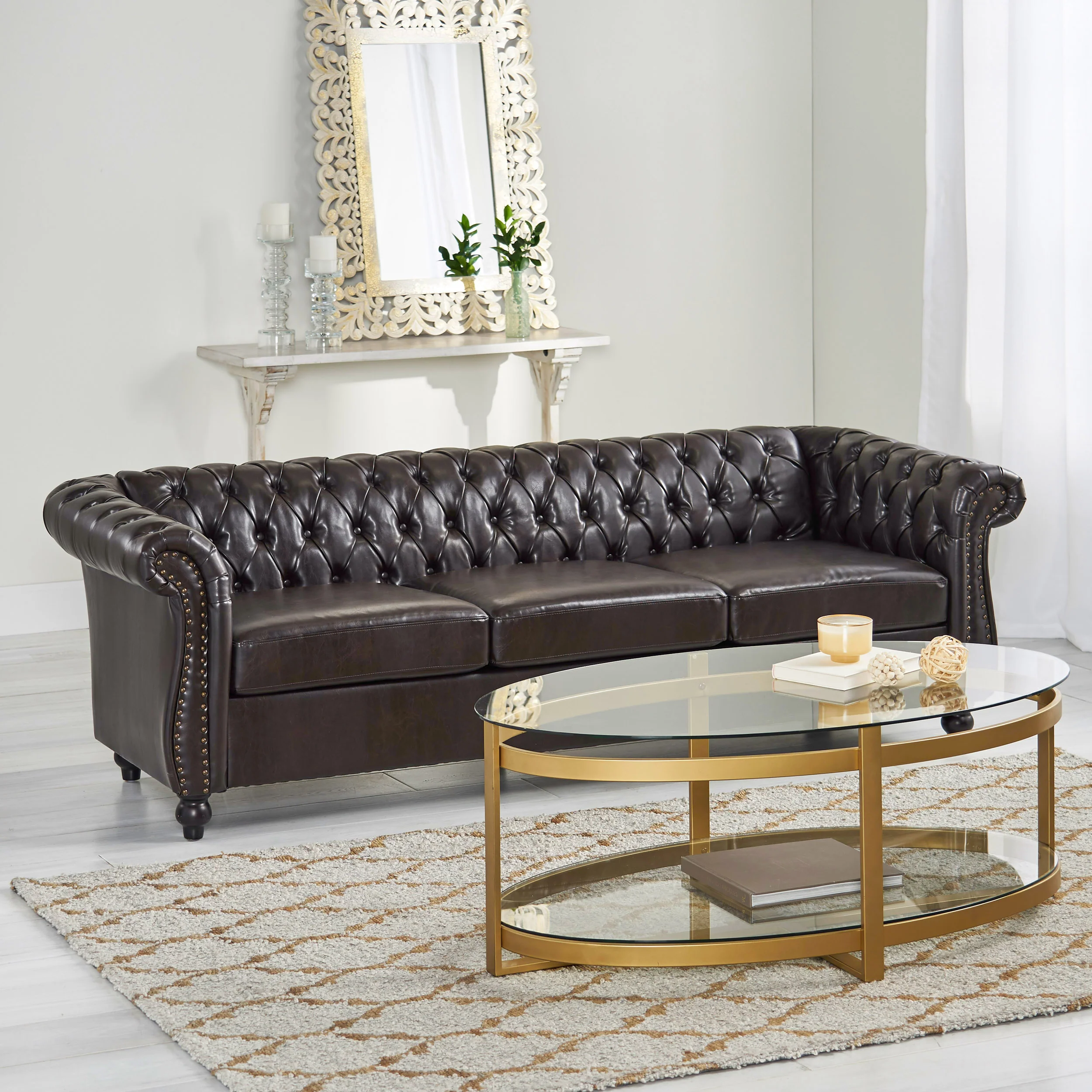 Adetokunbo Tufted Leather Chesterfield 3 Seater Sofa - furnishings