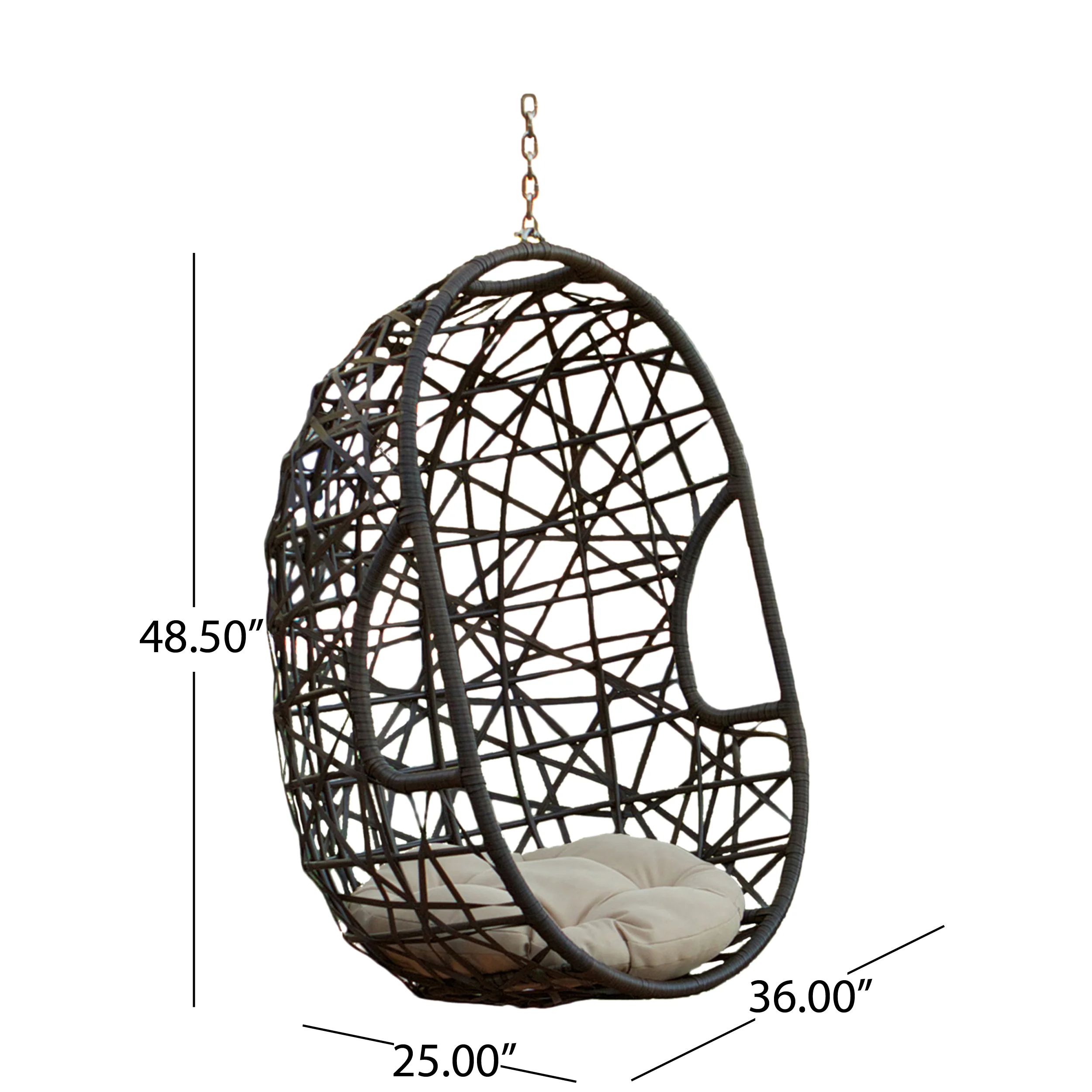 Guerneville Outdoor Brown Wicker Hanging Teardrop / Egg Chair - furnishings